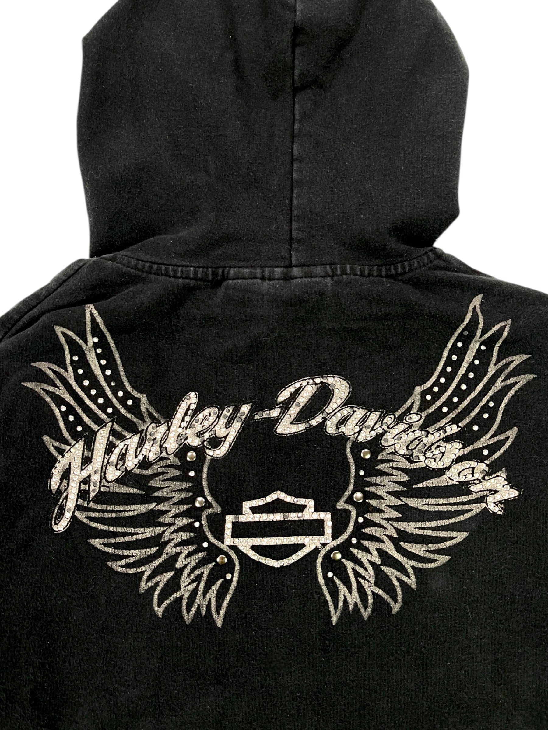 (M/L) Harley Davidson Embellished Black Zip Up Hoodie