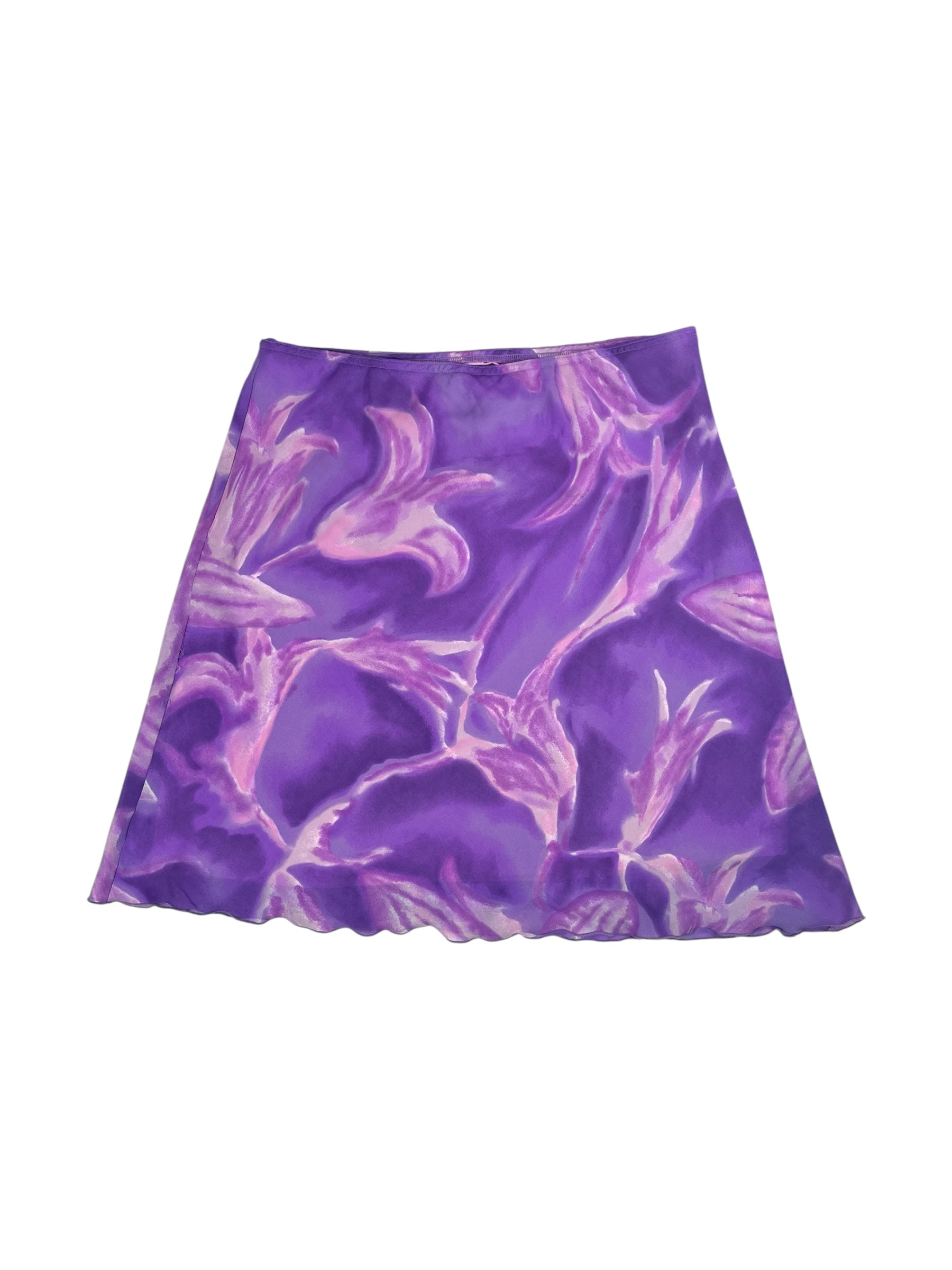 (34) Purple Floral Water Colour Pattern Midi Skirt