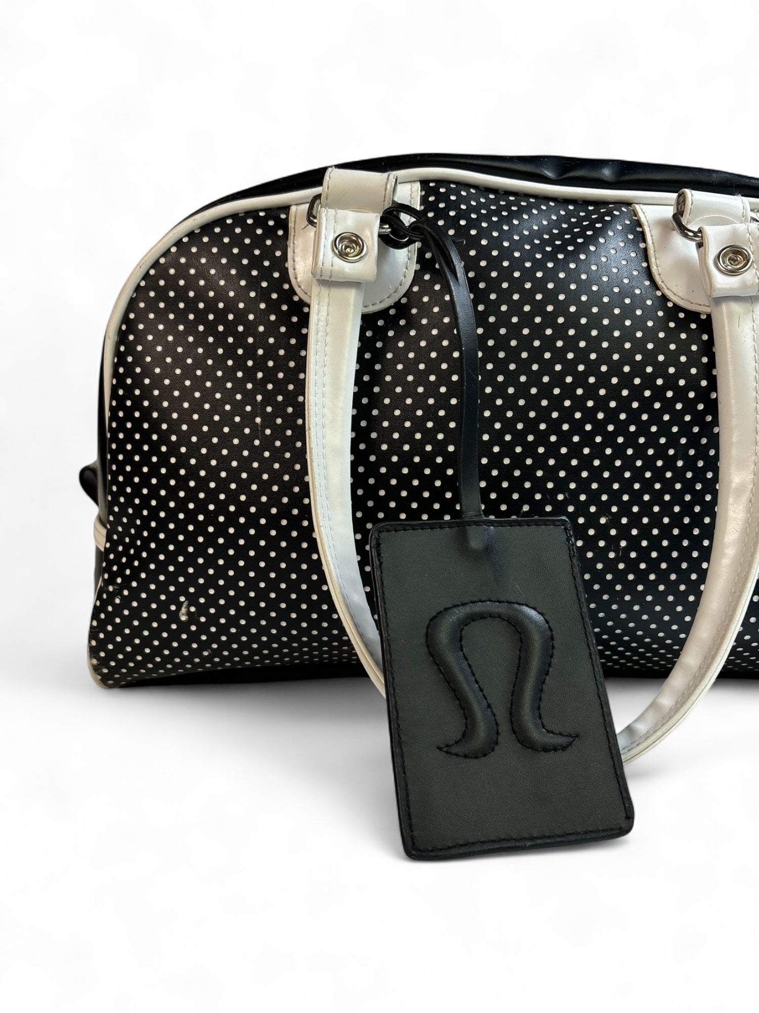 Vintage Black & White Polkadot Lululemon Pleather Mini Duffle
