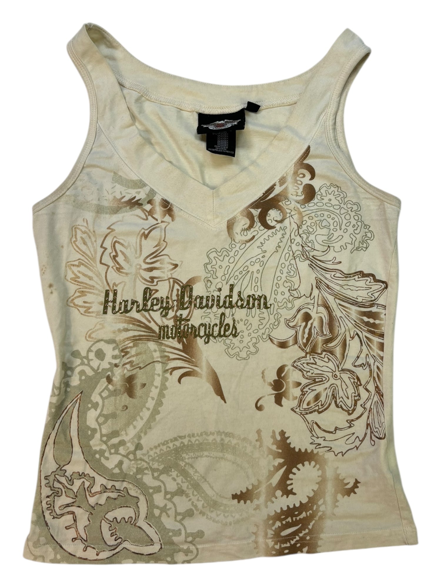 (S) Harley Davidson Beige Embellished Tank Top