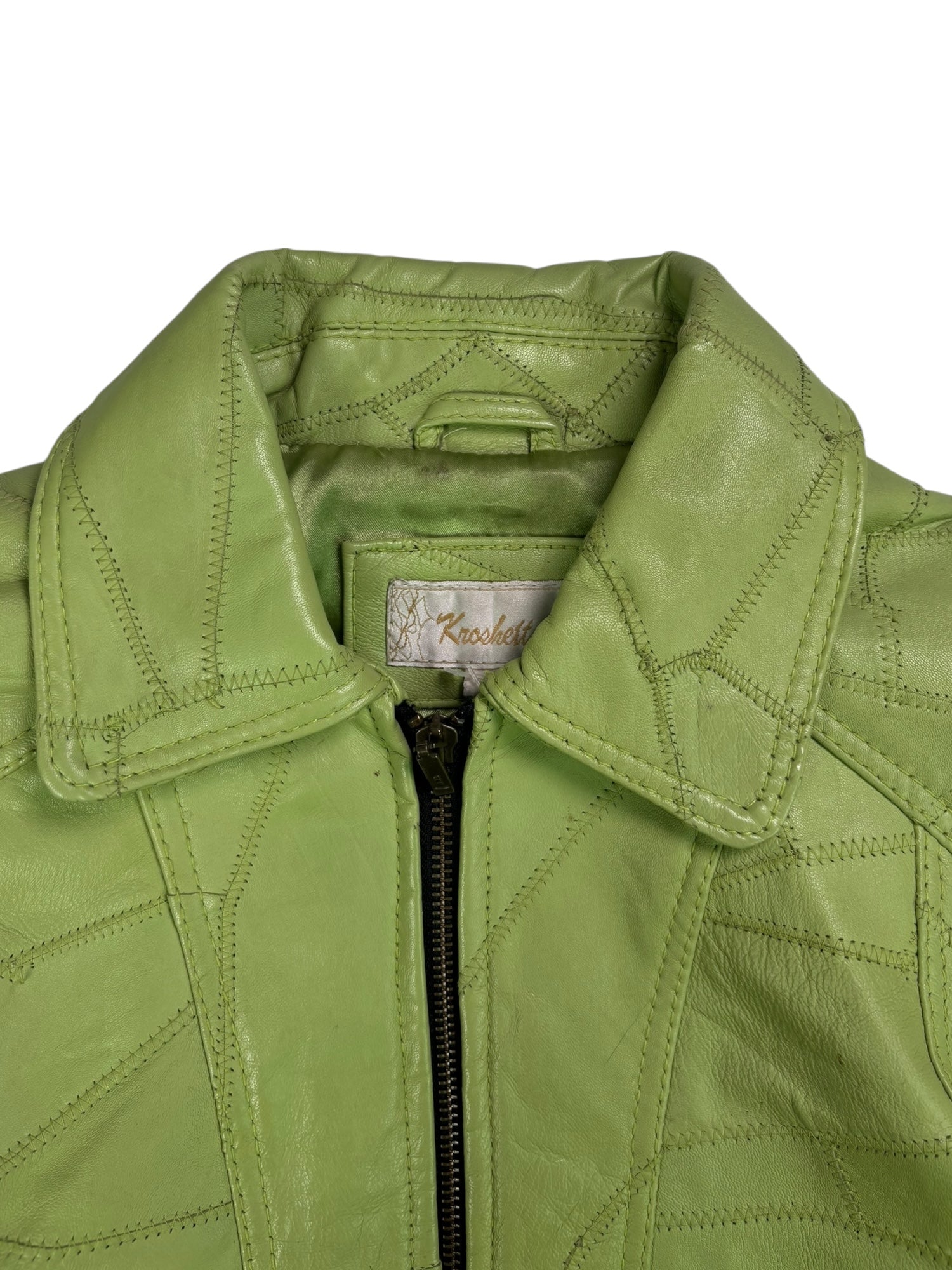 (M) Vintage Pistachio Green Patchwork Leather Jacket