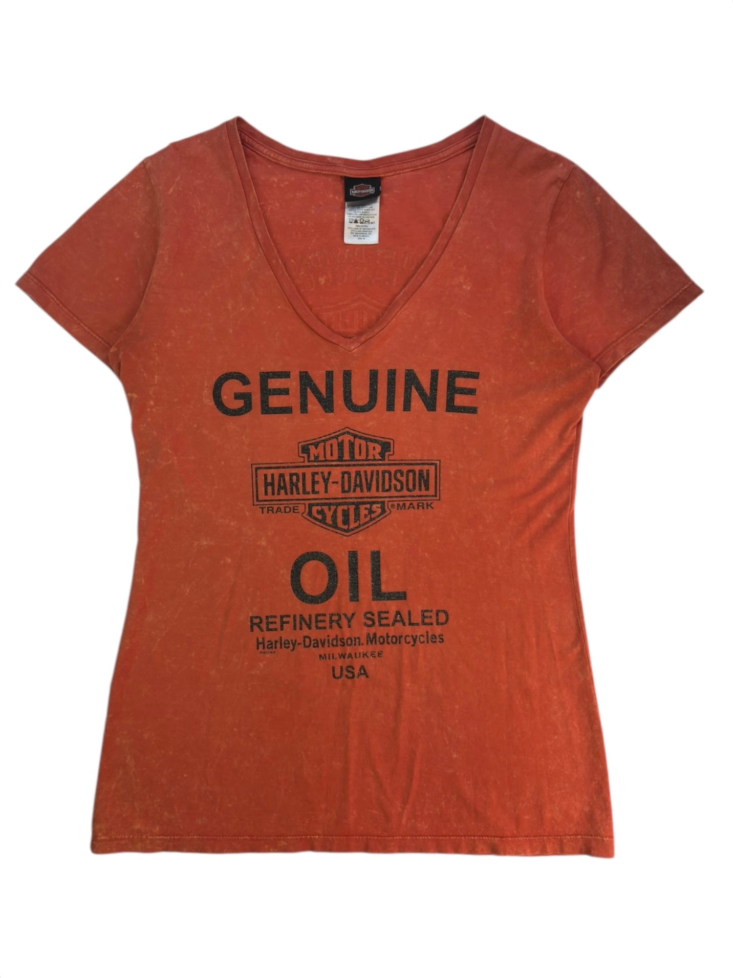 (M) Milwaukee Embellished Burnout Style Harley Davidson Tee