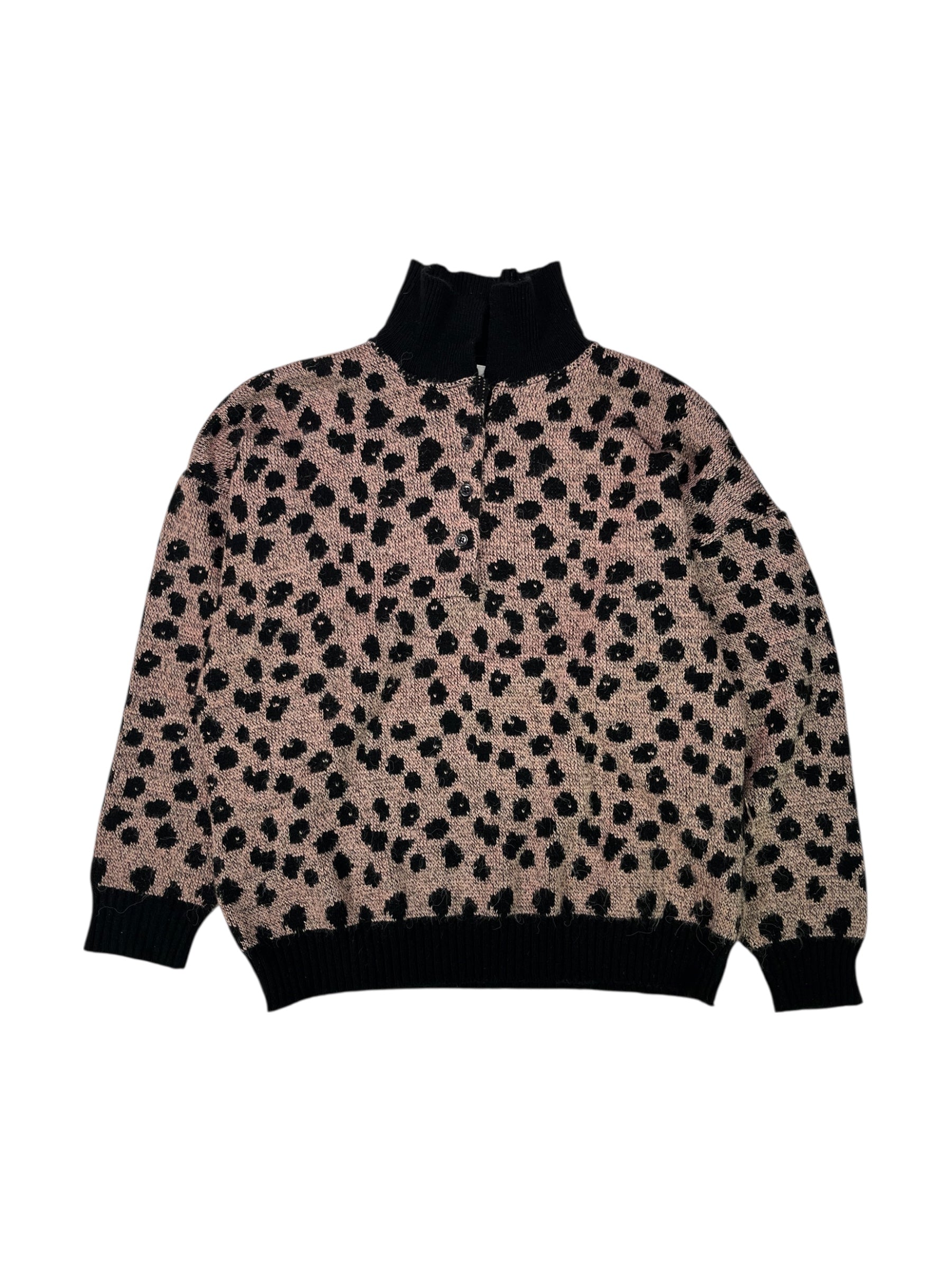 (M) Cheetah Print Tricot Boutique Collared Sweater