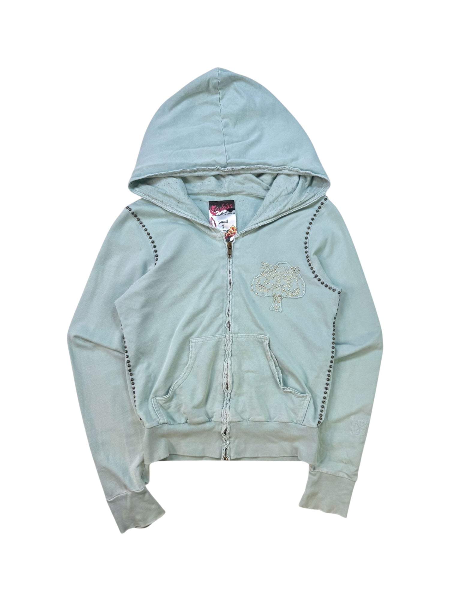 (S) Baby Blue Embellished Zip Up