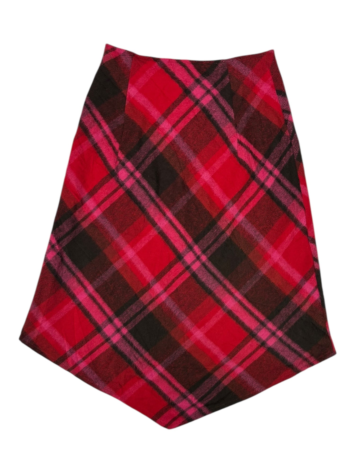 (XS) Pink and Red Plaid Energy Midi Skirt