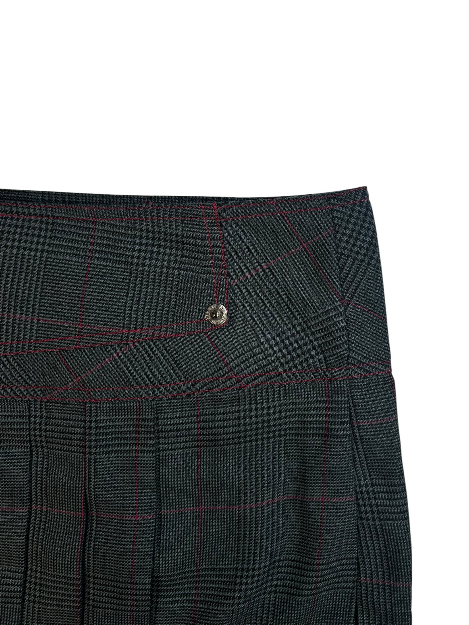 (M) Dark Grey Plaid Pleated Mini Skirt
