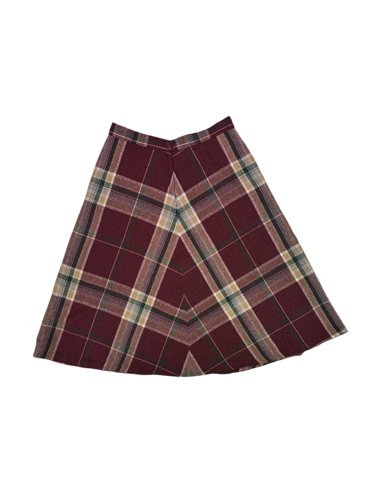 (S) Burgundy Plaid Sears Midi Skirt