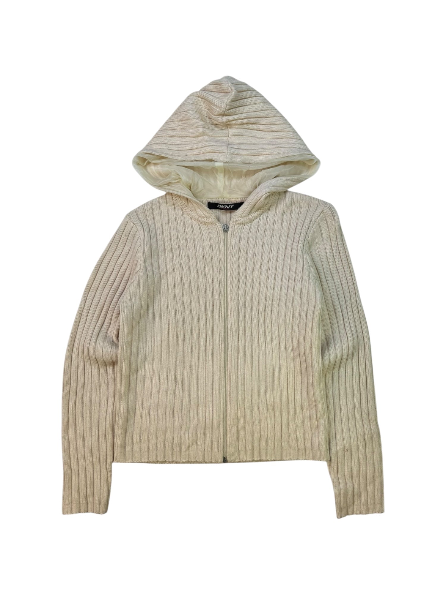(L) DKNY Active Ribbed Cream Zip Up Hoodie