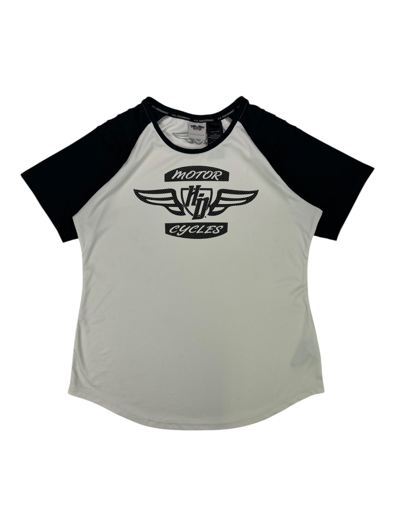 (XL) Harley Davidson White and Black Baseball Style Tee