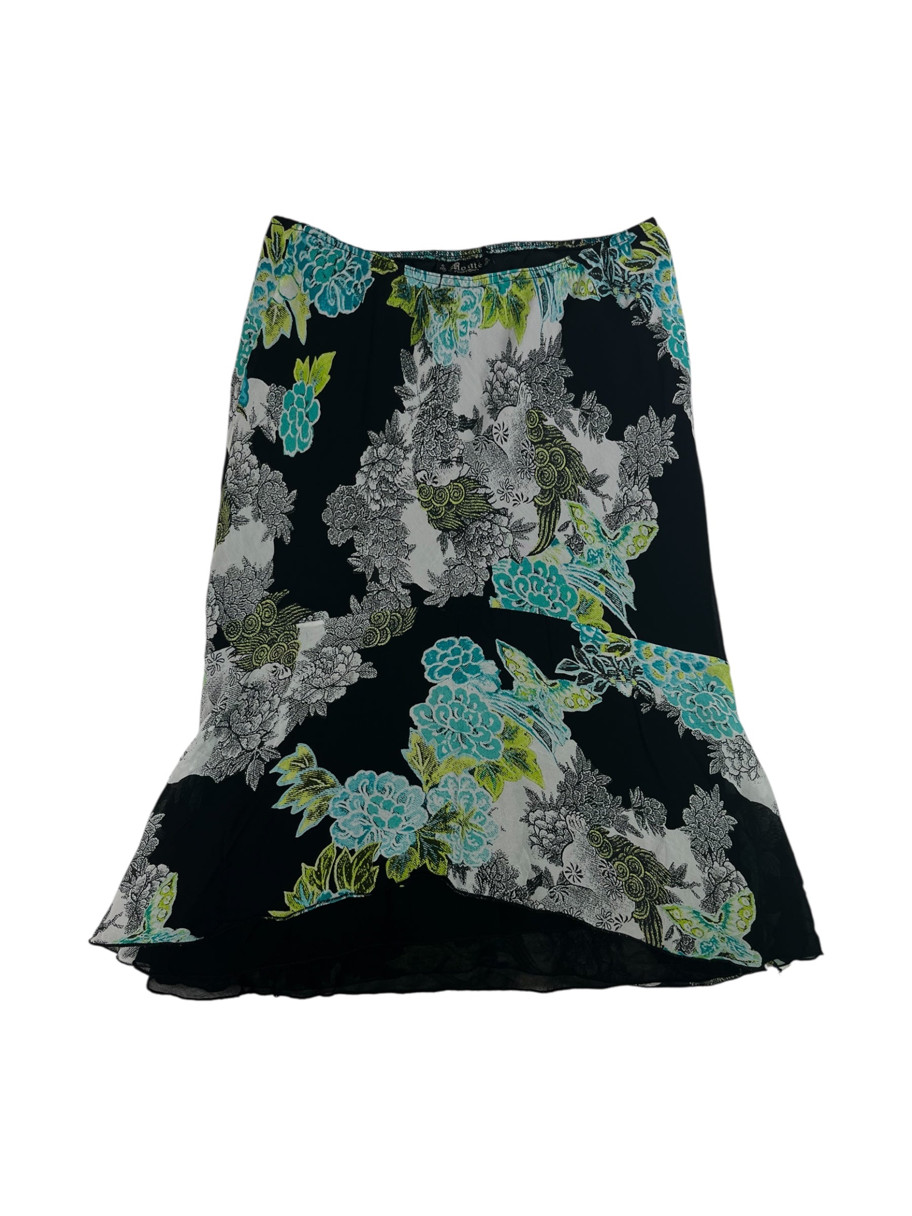 (32) Black and Blue Floral Midi Skirt