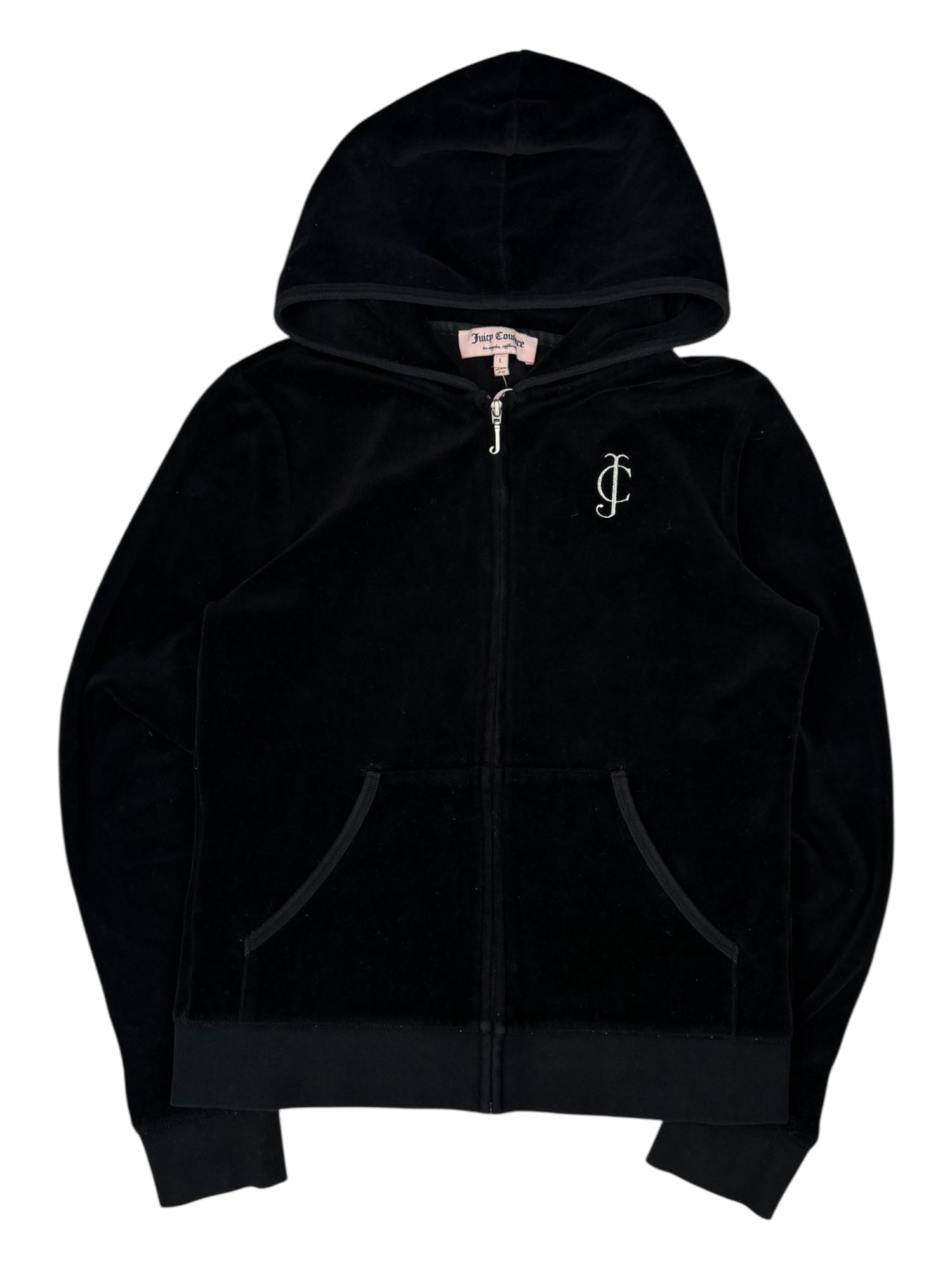 (L) Black Juicy Couture Velour Zip-up Hoodie