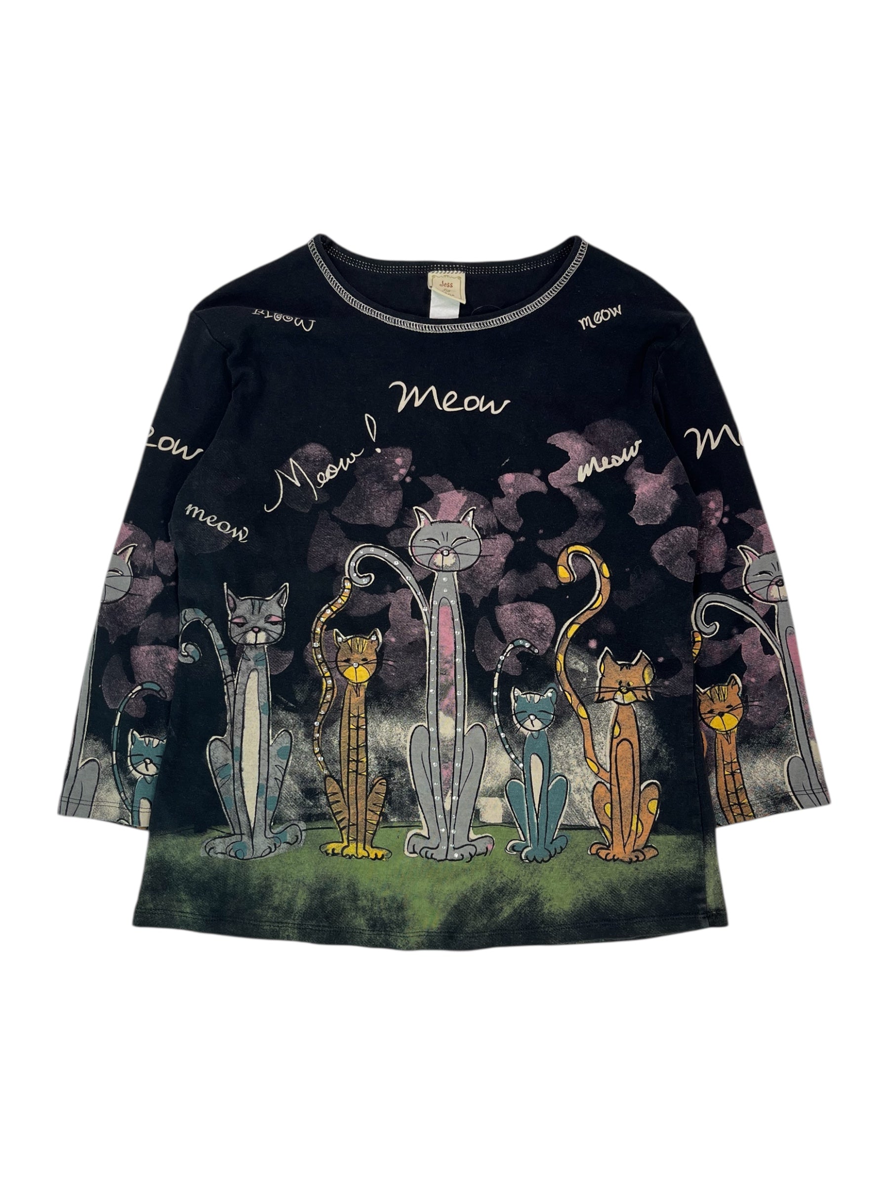 (L) Jess and Jane Vintage Embellished 3/4 Length Cat Top
