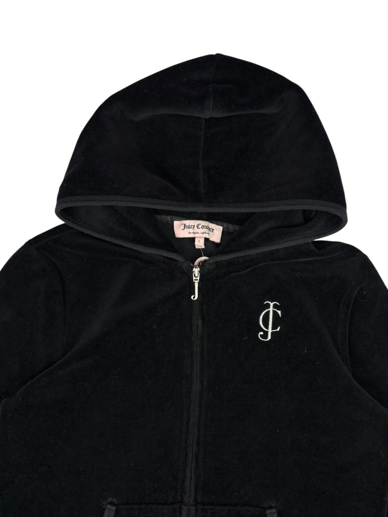 (L) Black Juicy Couture Velour Zip-up Hoodie