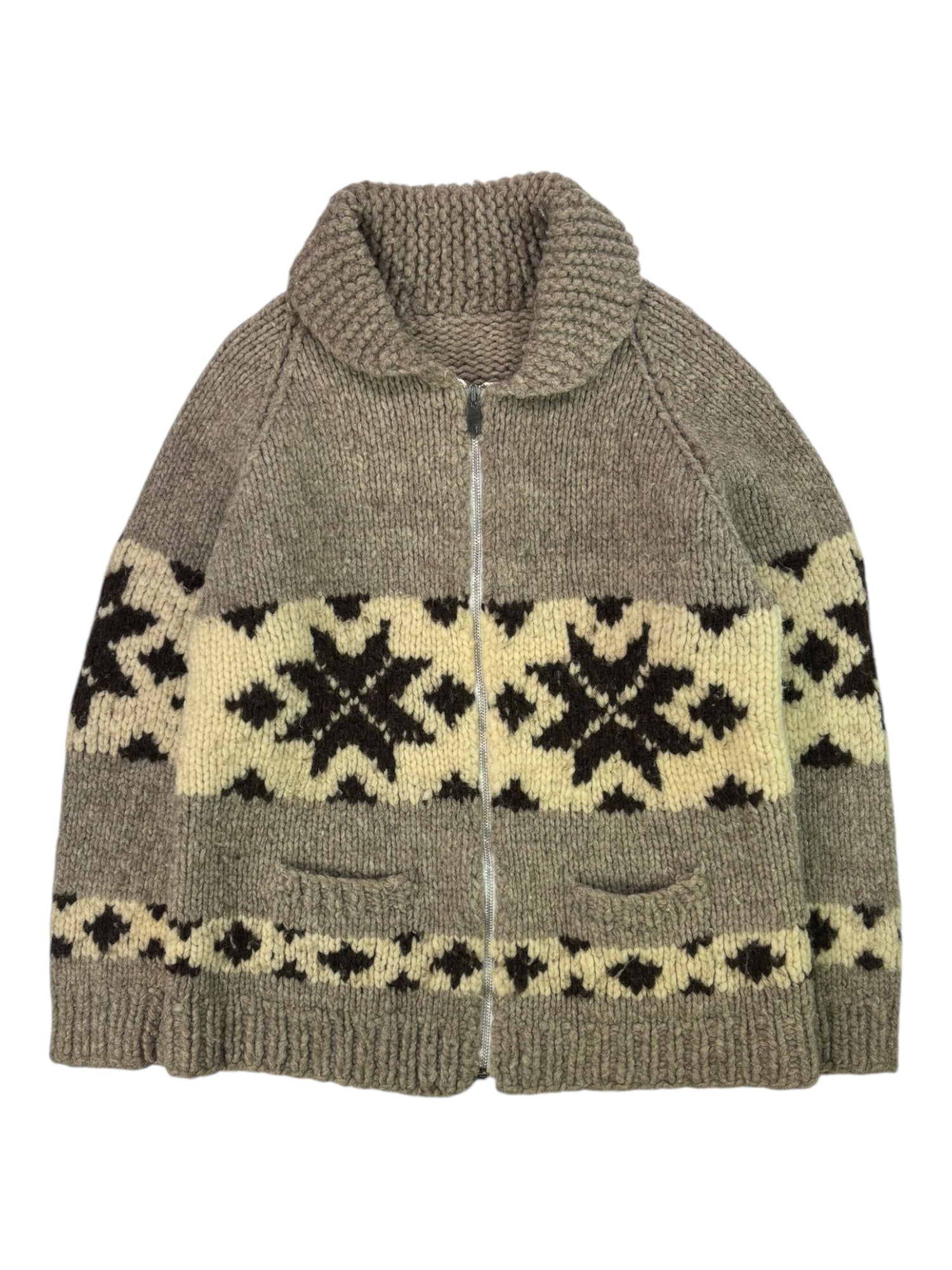 (M) Knit Tan and Cream Zippered Sweater