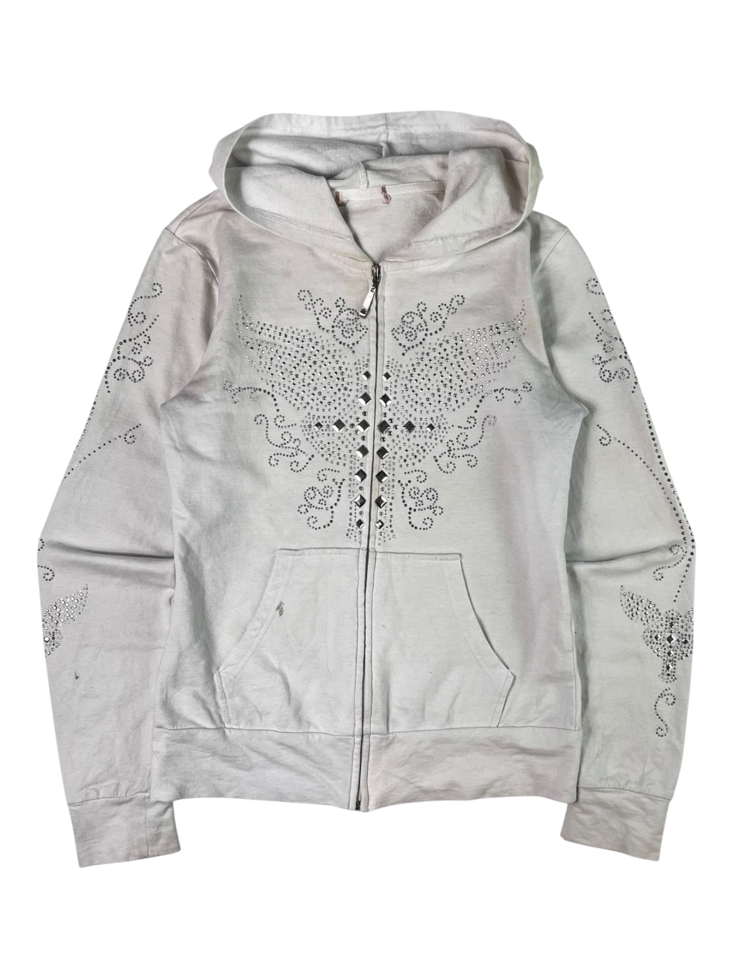 (M) White Rhinestone Embellished Zip Up