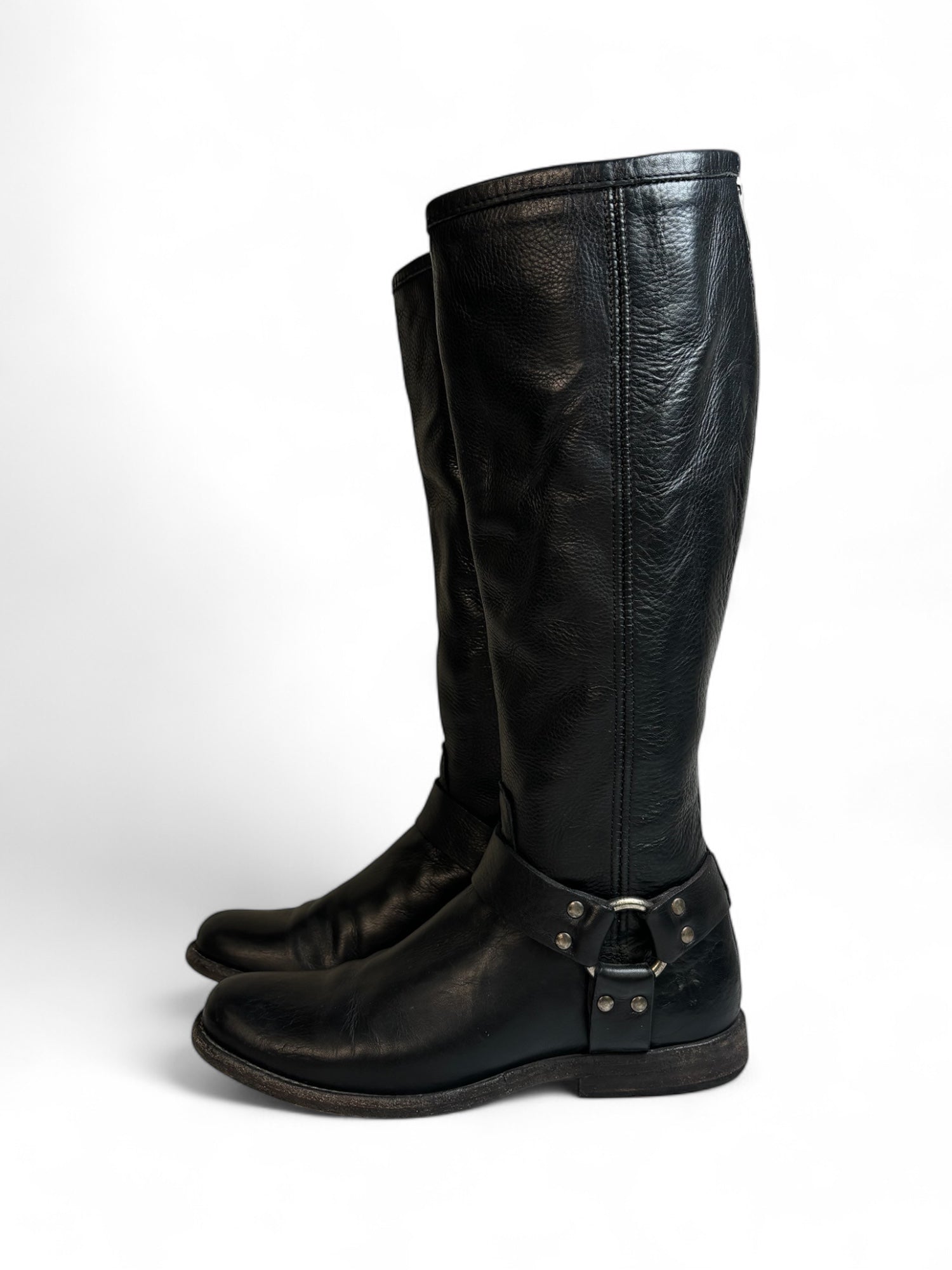 (6.5) Black Frye Genuine Leather Moto Boots