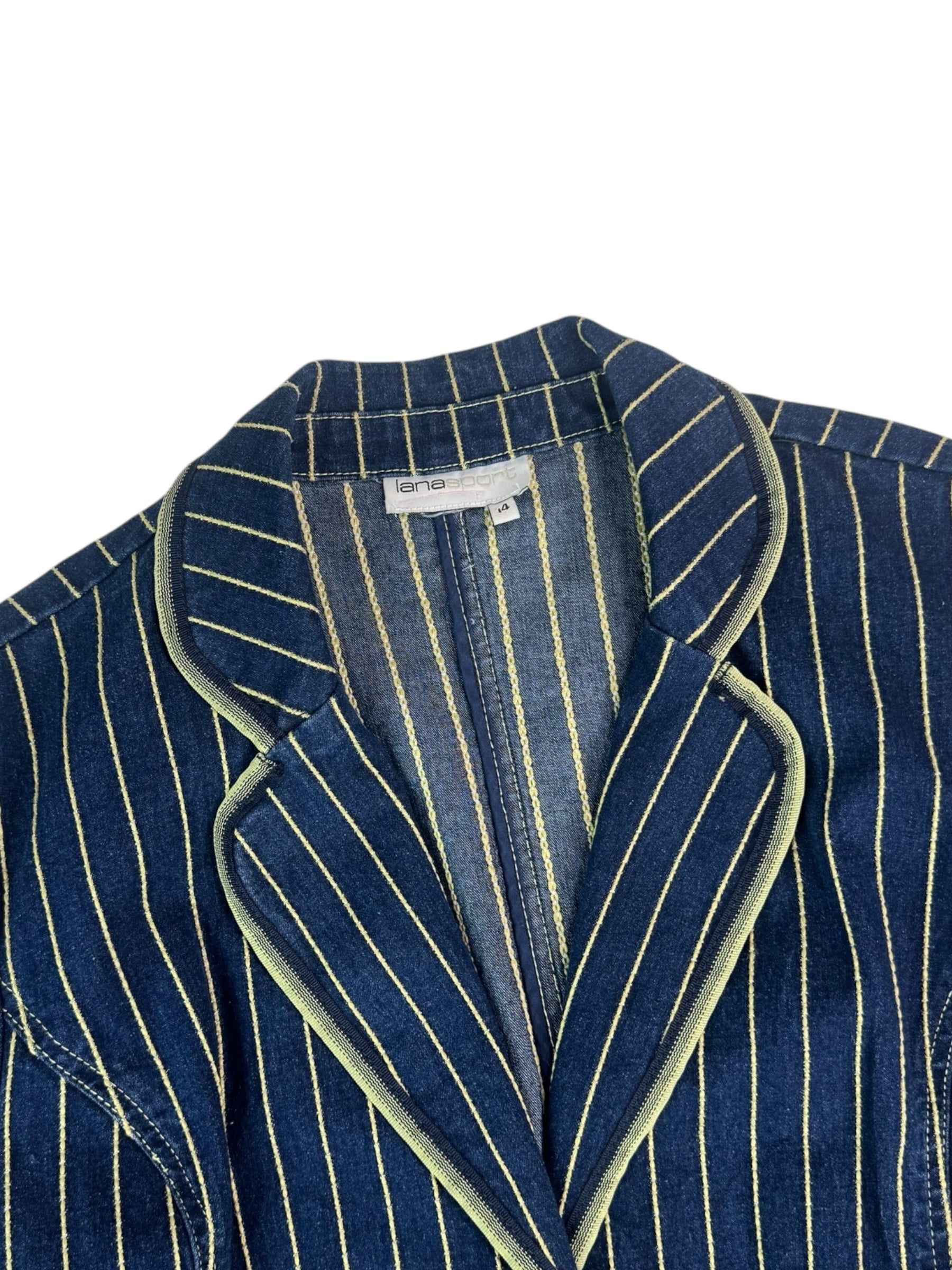 (L) lana sport Green Stripped Denim Blazer