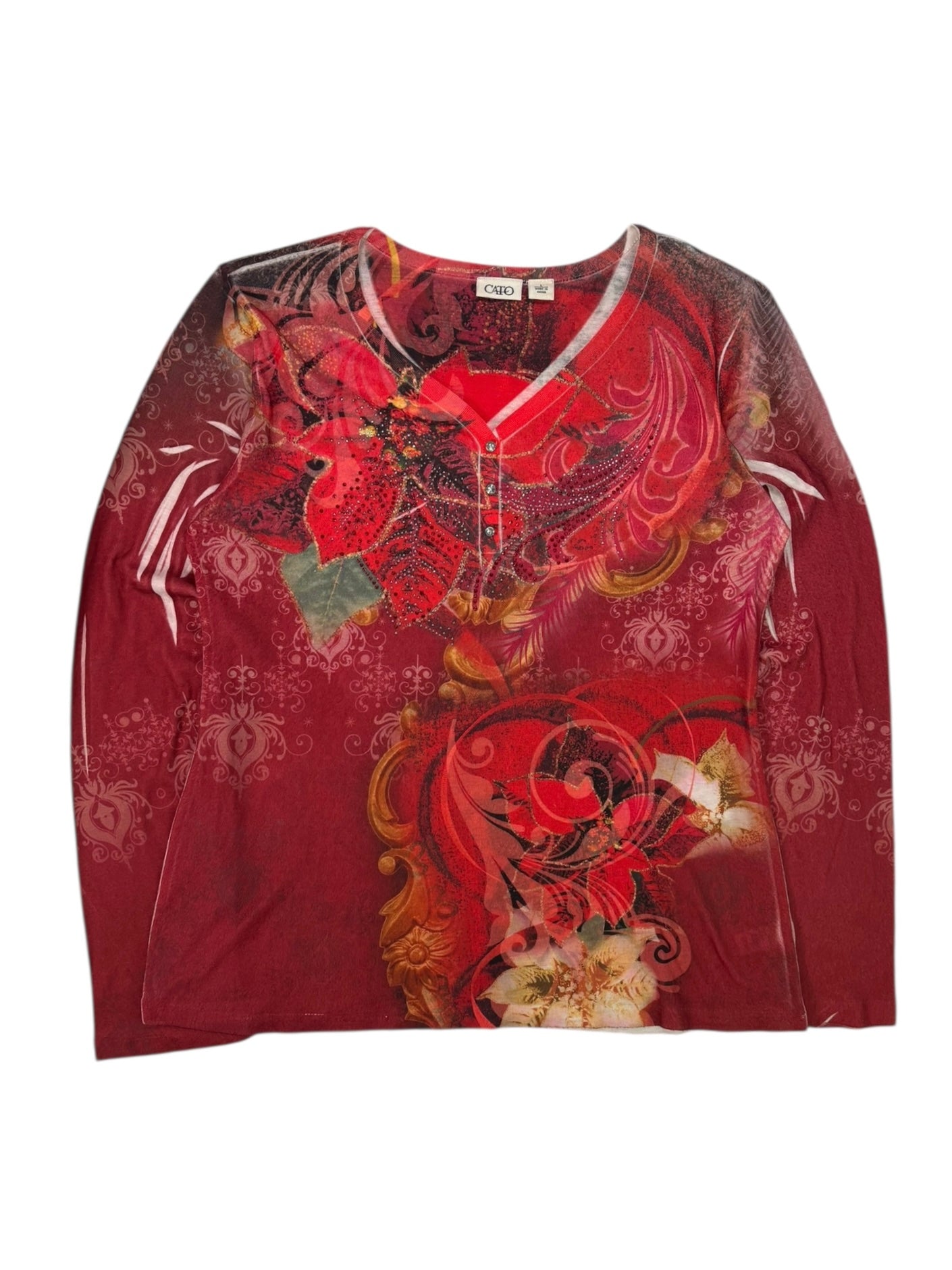 (L) Cato Red Emebellished Longsleeve Tee