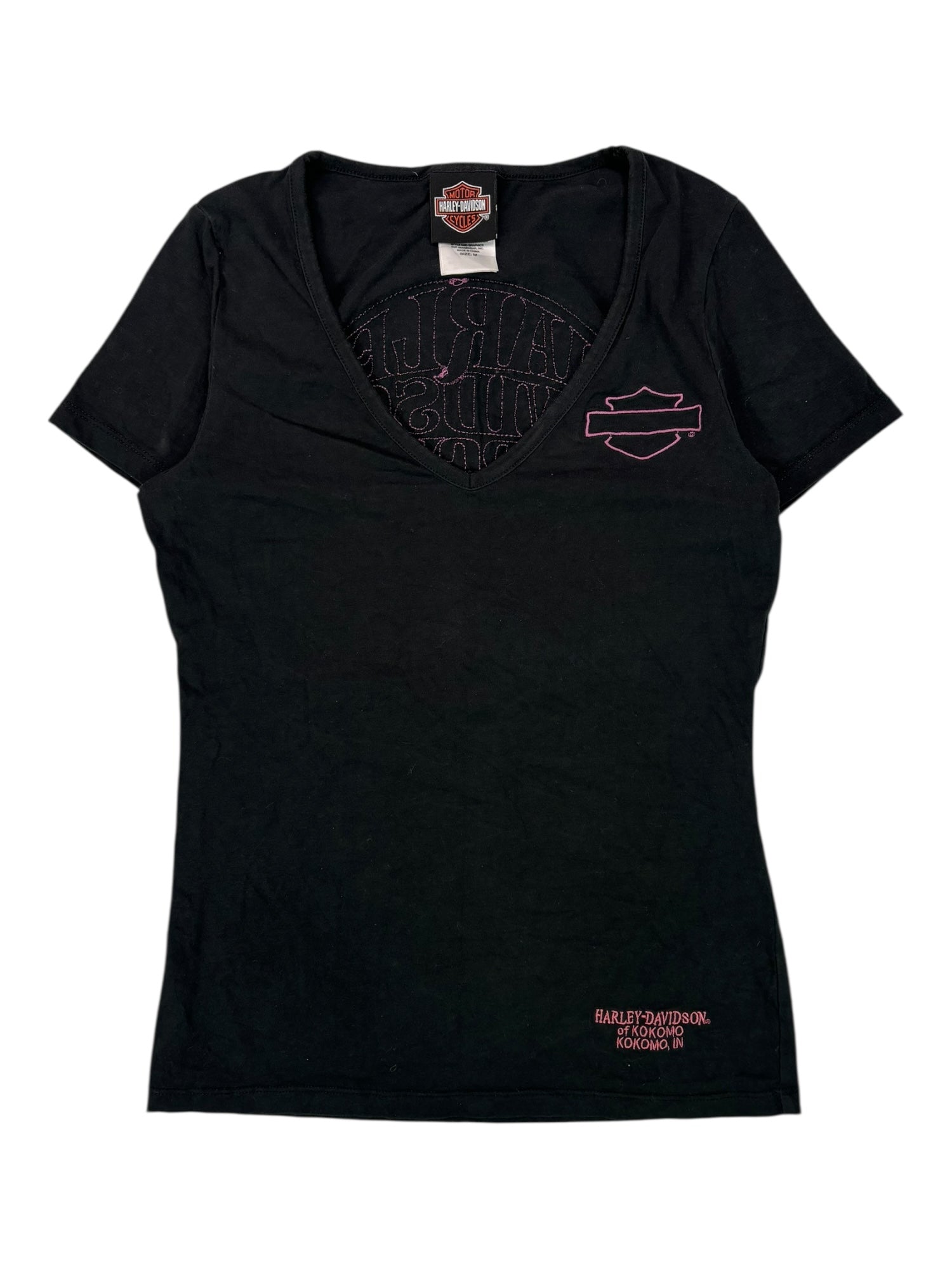 (M) Harley Davidson Kokomo Pink Skull V-neck Tee