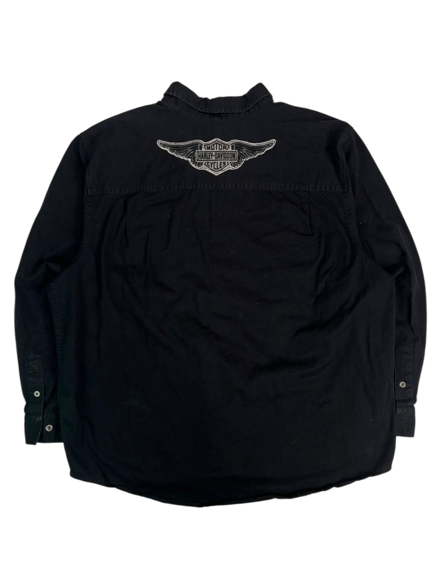 (XXL) Black Harley Davidson Button-up Long Sleeve