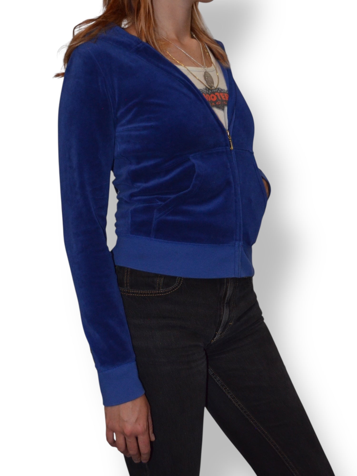 (S) Navy Blue Sequinned Juicy Couture Velour Hoodie
