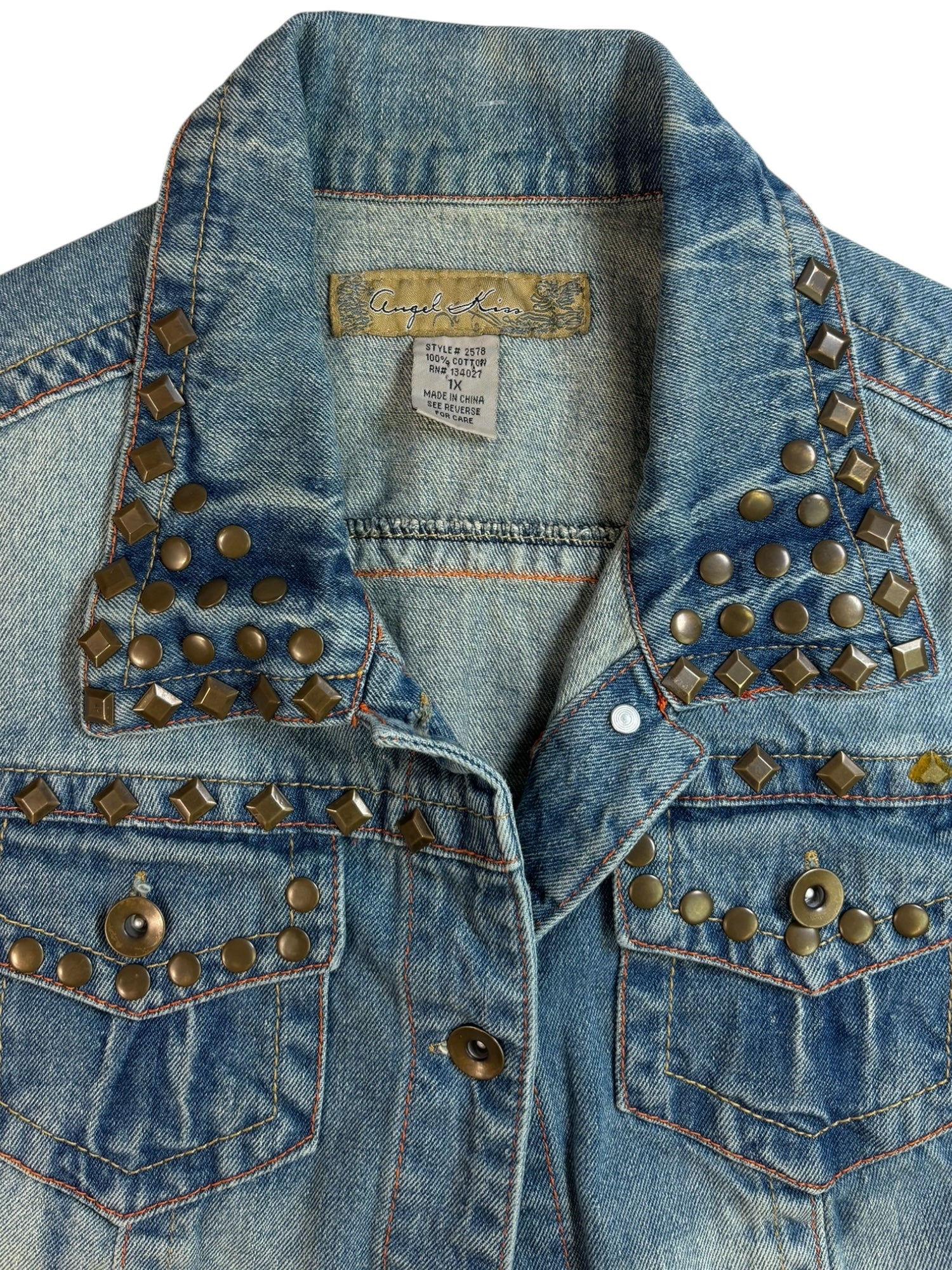 (L) Cropped Studded Denim Button-up Vest