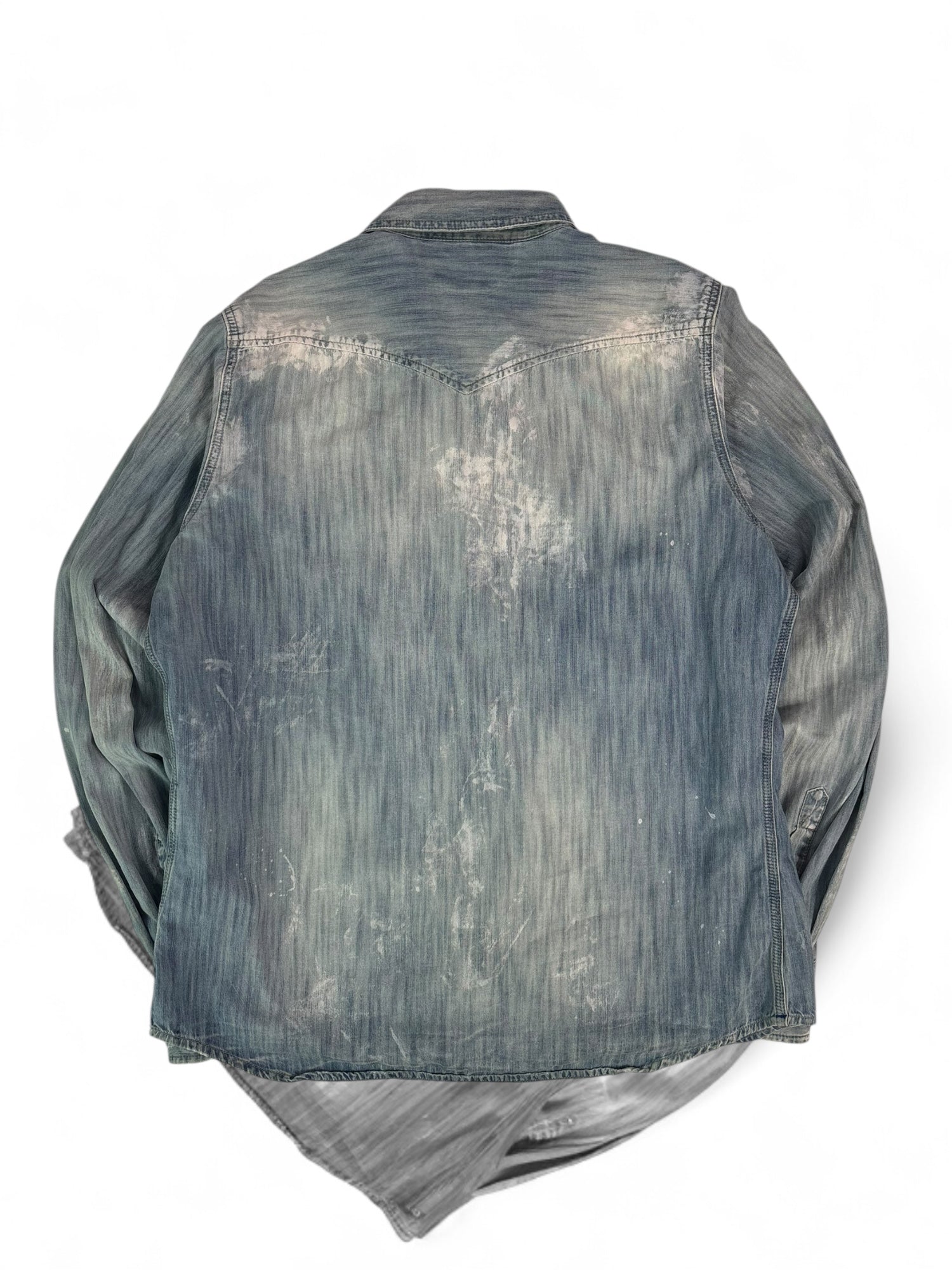 (L) DIESEL Pearl Snap Distressed Long Sleeve