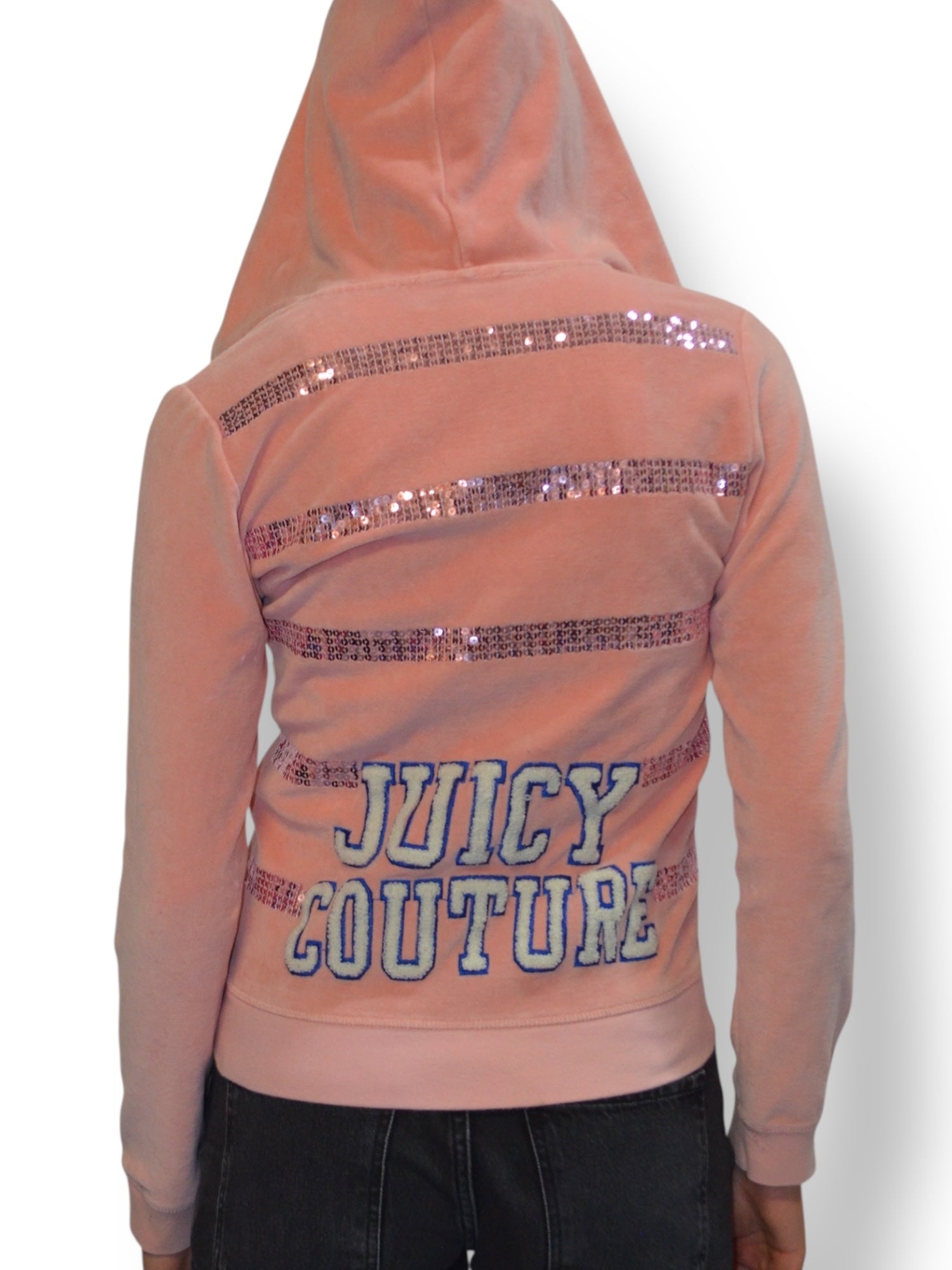 (S) Peach Embroidered Juicy Couture Zip Up Hoodie