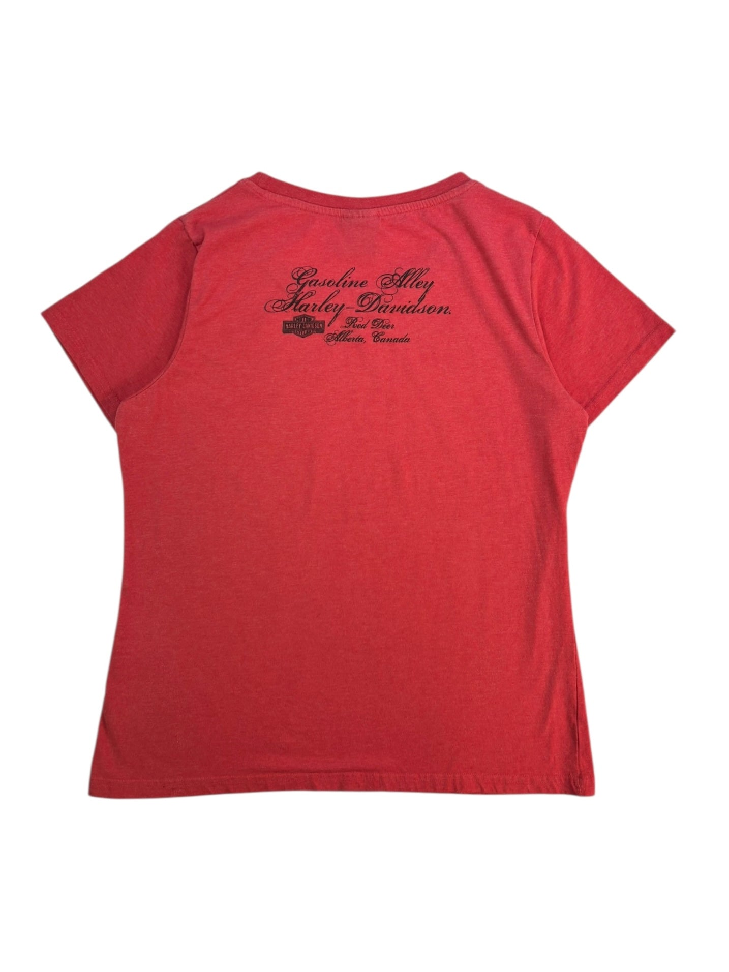(M/L) Red Deer Gasoline Alley Pink Harley Davidson Tee