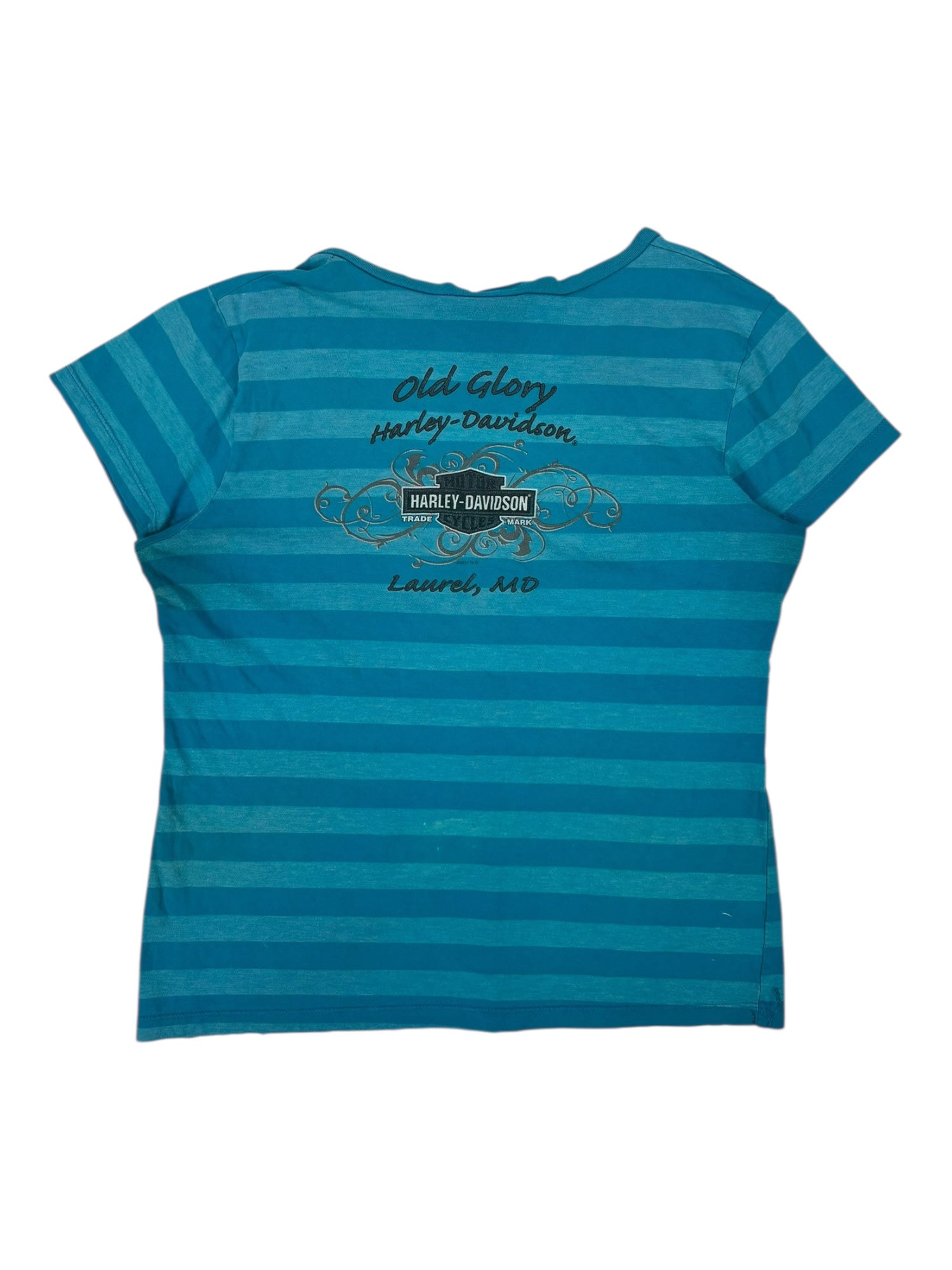 (M) Blue Stripped Harley Davidson Tee