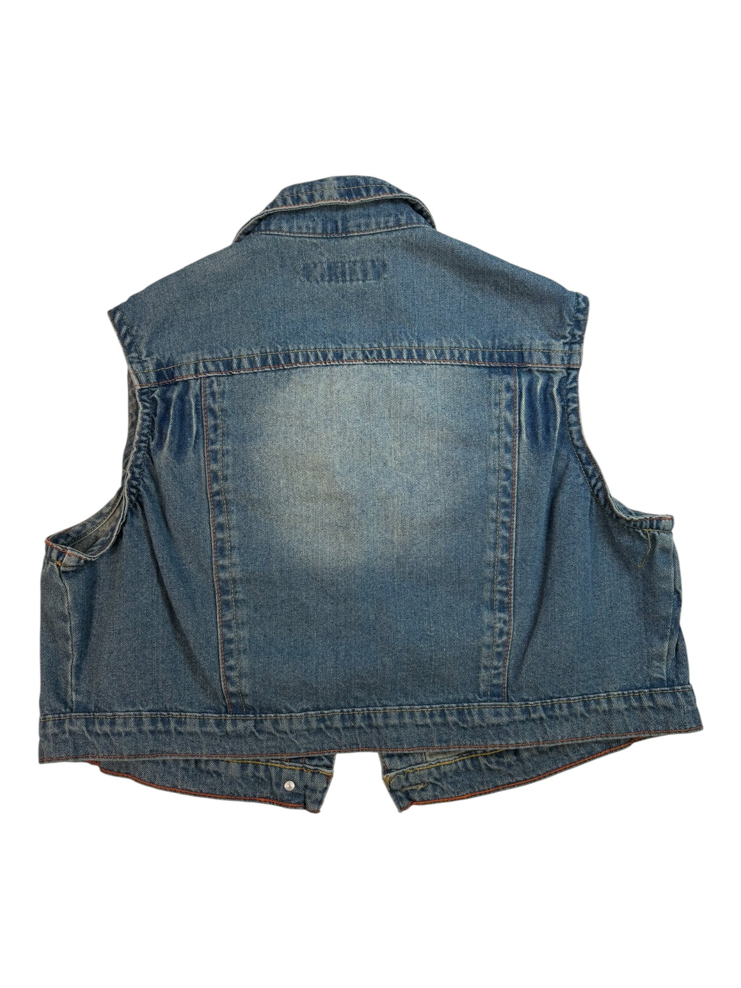 (L) Cropped Studded Denim Button-up Vest