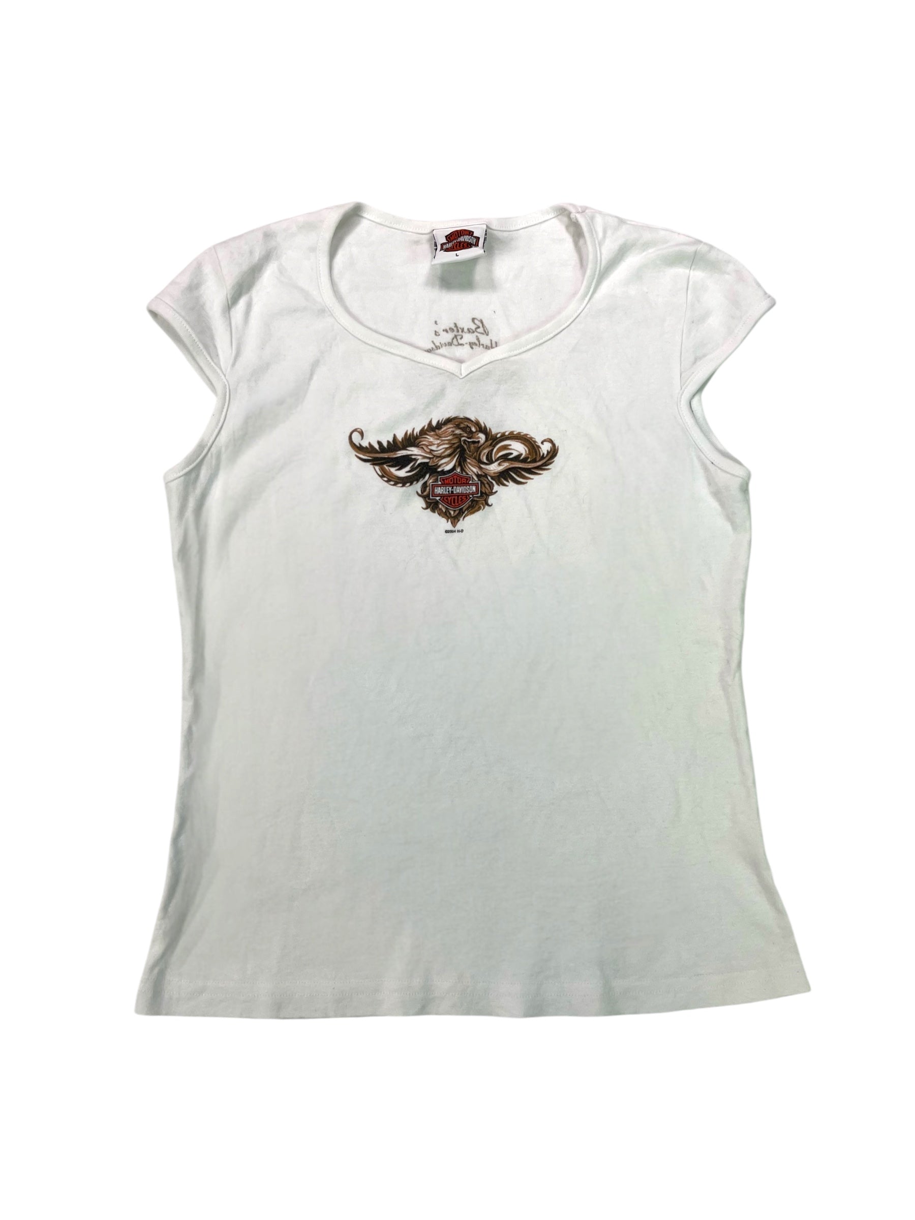 (M) Harley Davidson Eagle White Baby Tee