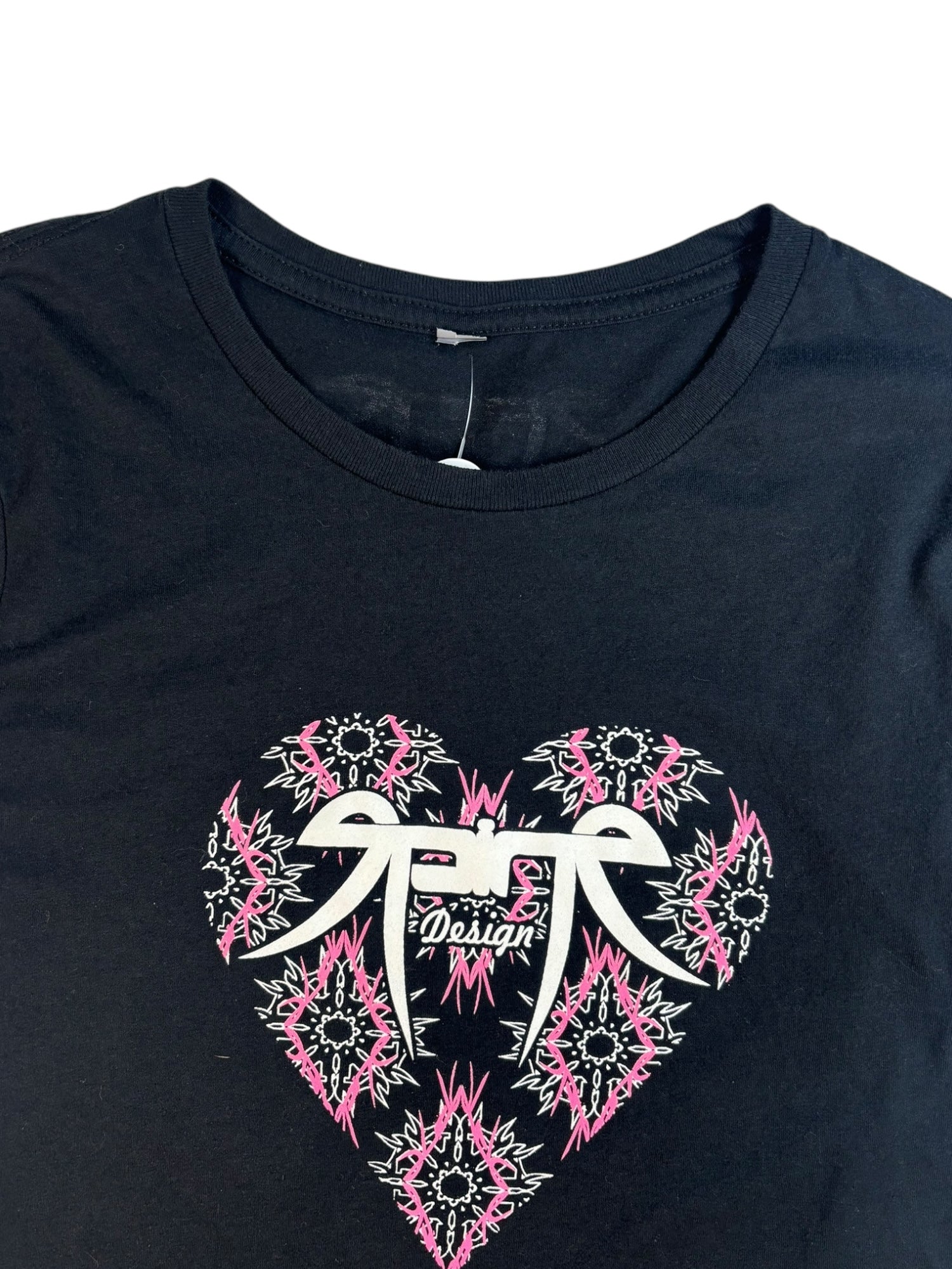 (S) Pink and Black Y2K Graphic Tee