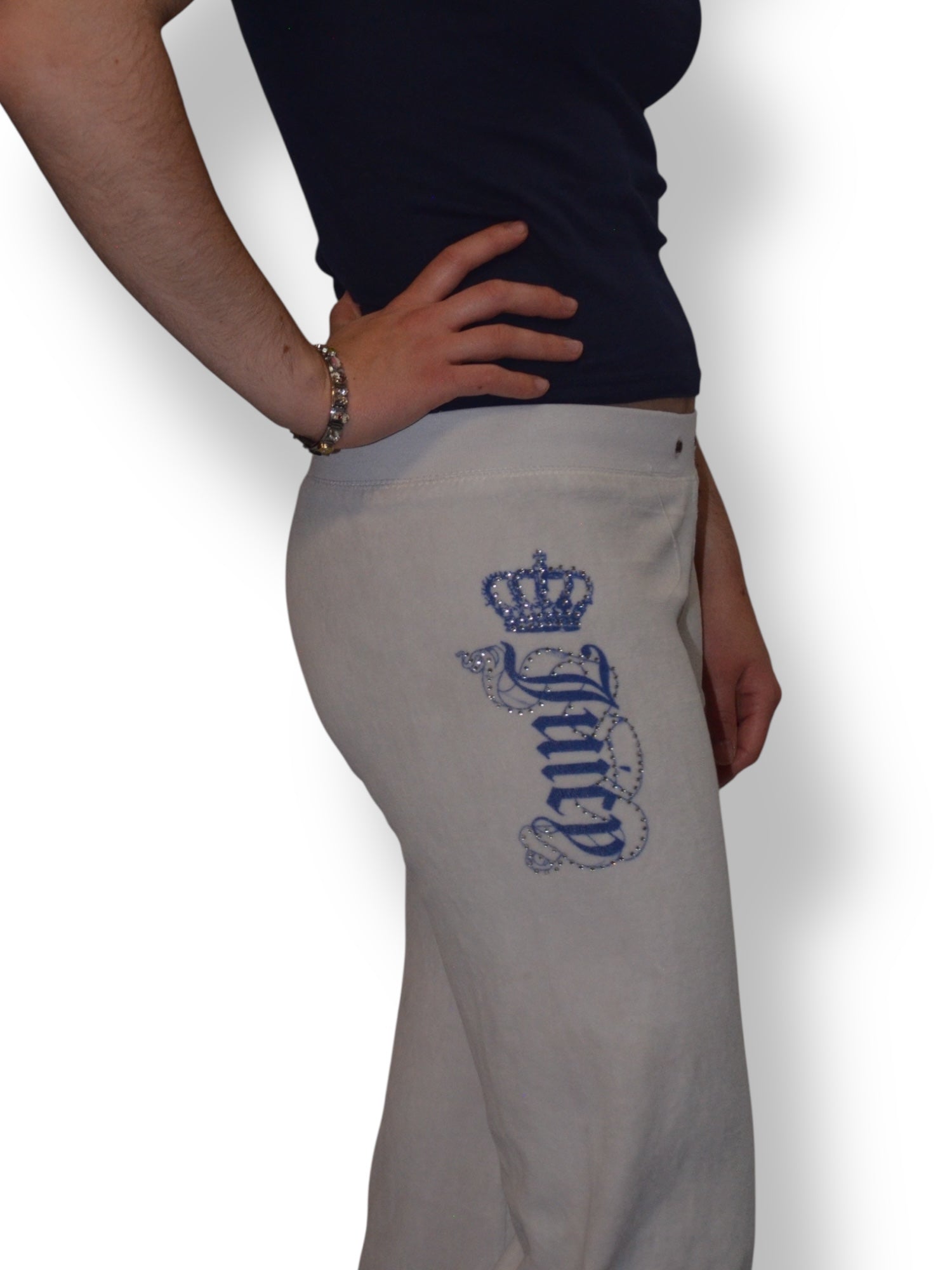 (S) White-Blue Embellished Juicy Couture Pants