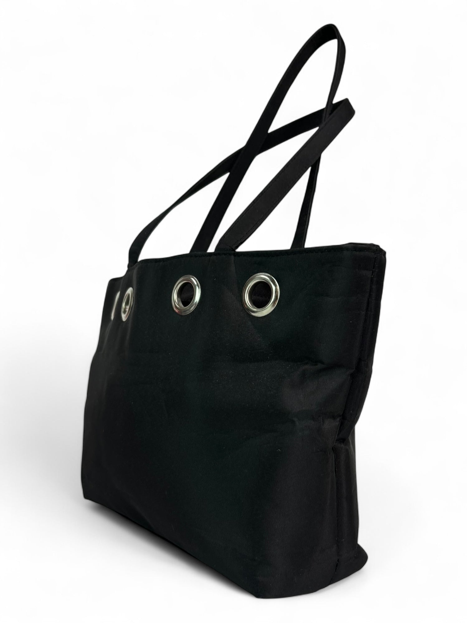 (O/S) Black with Silver Grommets Shoulder Bag