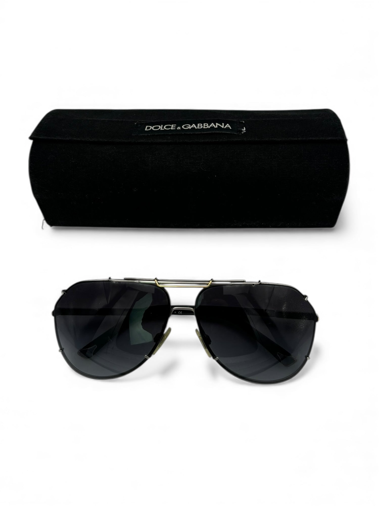 (O/S) Black and Gold Dolce and Gabbana Aviator Sunglasses