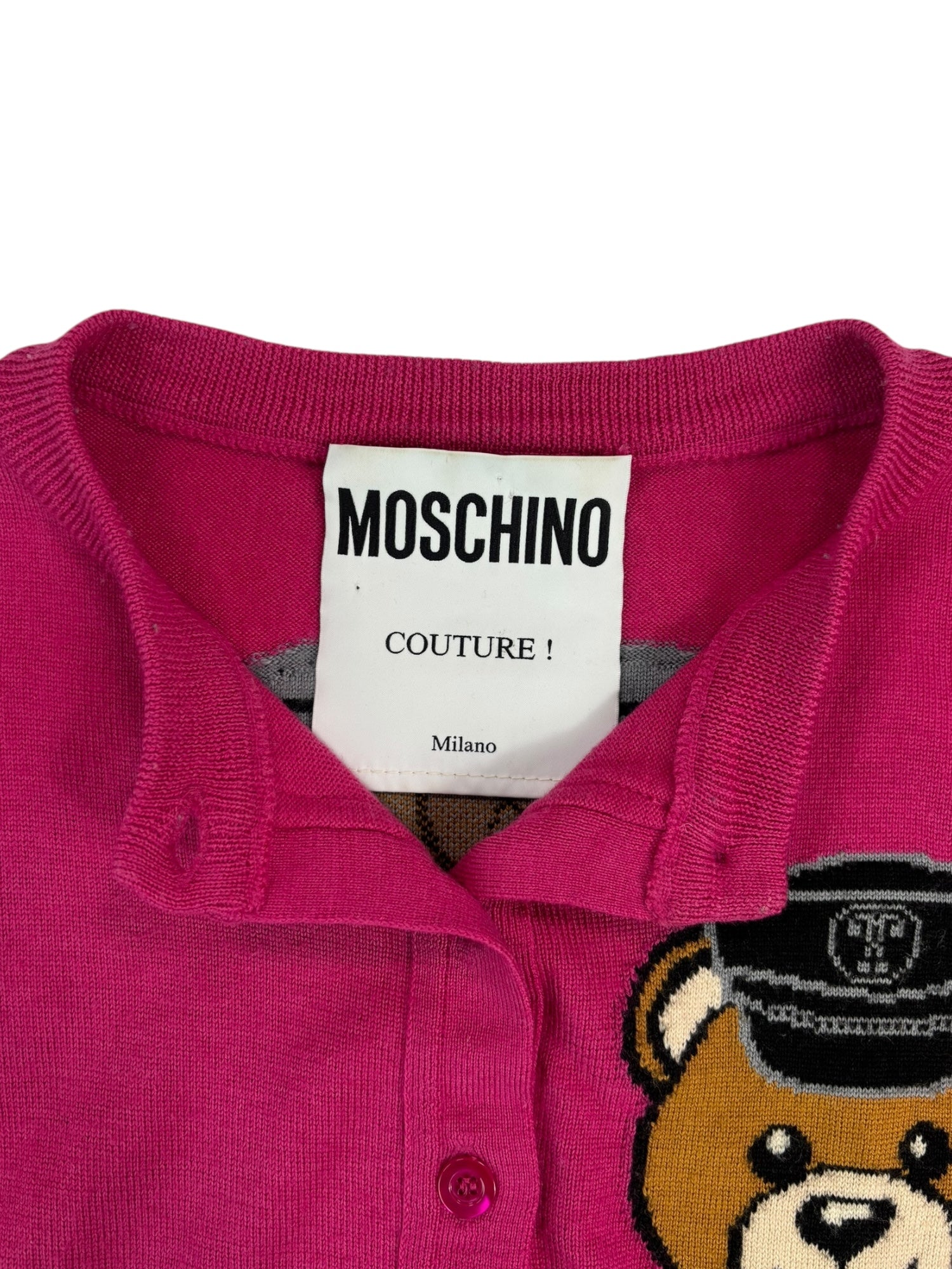 (S) Pink MOSCHINO Bear Button-up Sweater