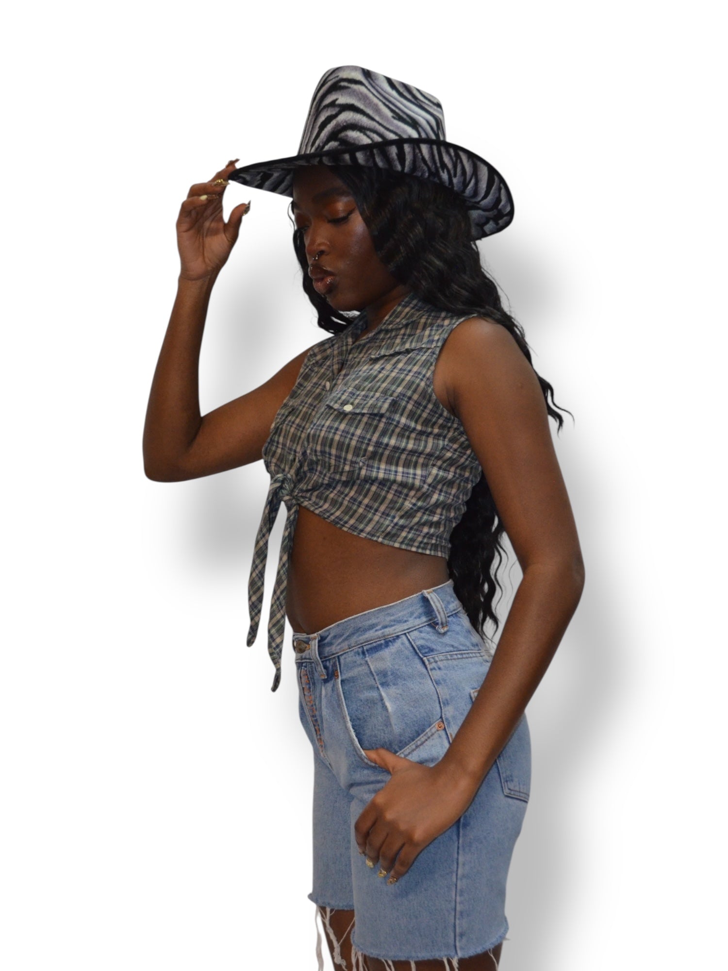 (XS) Plaid Cropped Sleeveless Top