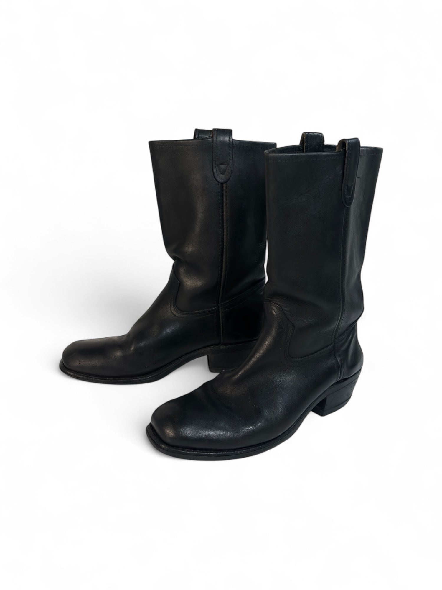 (10) Black Moto Style Cowboy Boots