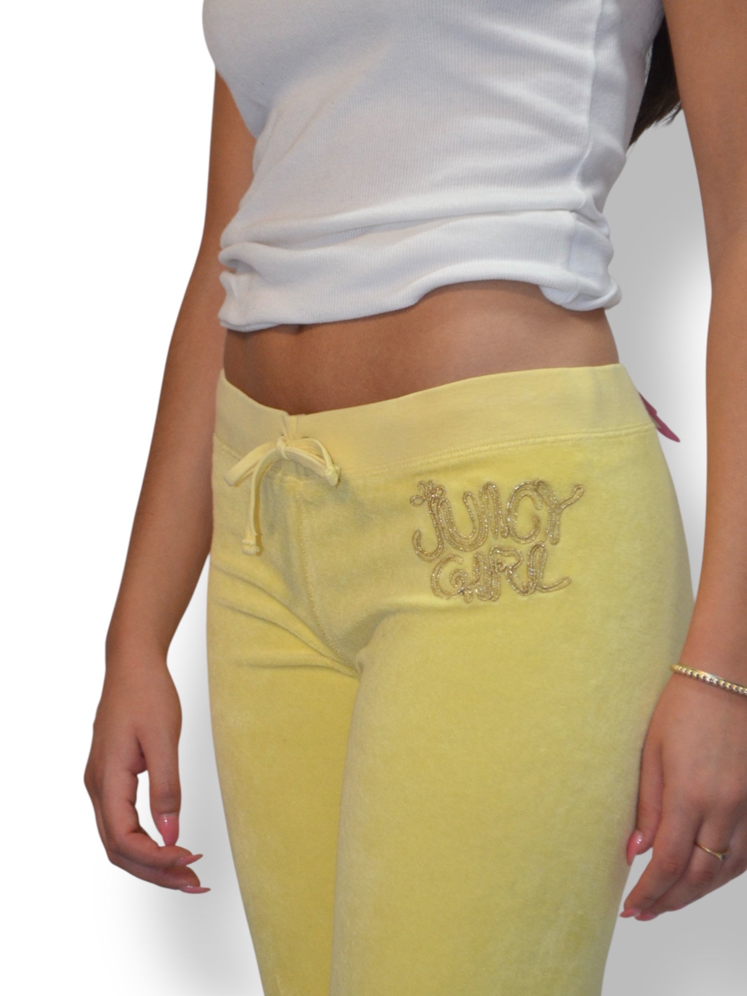 (XS) Yellow Embroidered Terry Cloth Juicy Couture Pants