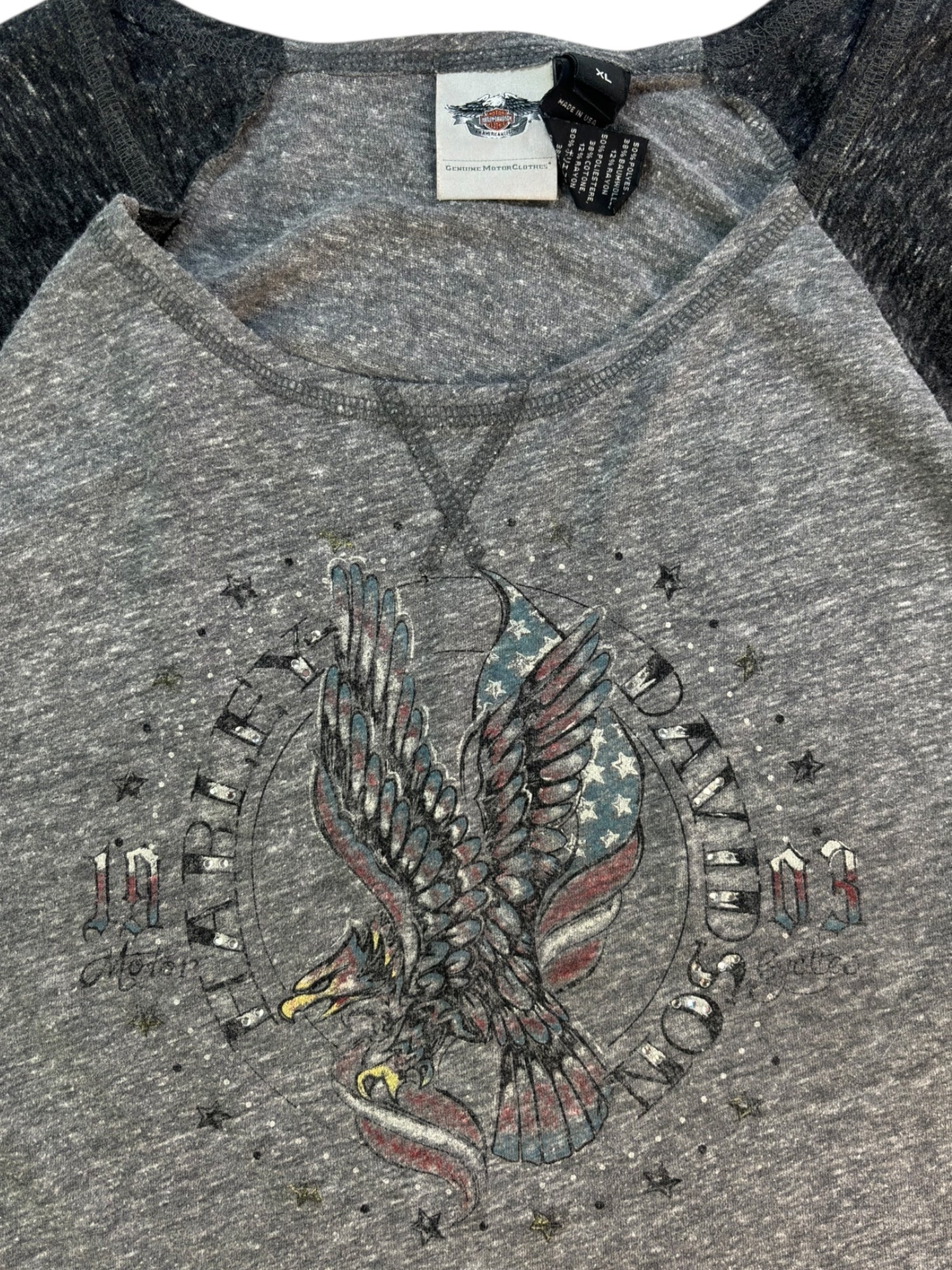(L) Embellished Harley Davidson Baseball Tee