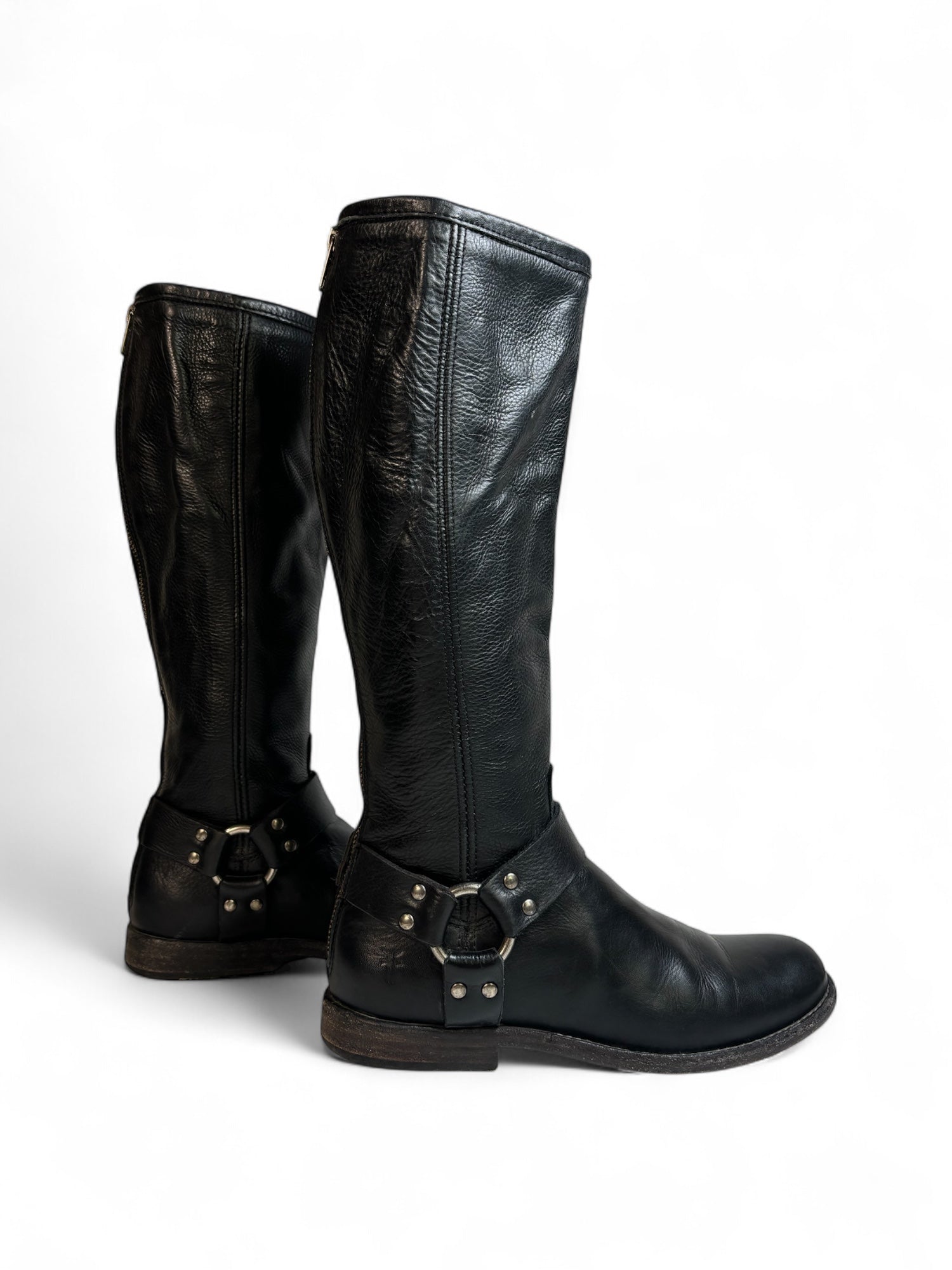 (6.5) Black Frye Genuine Leather Moto Boots