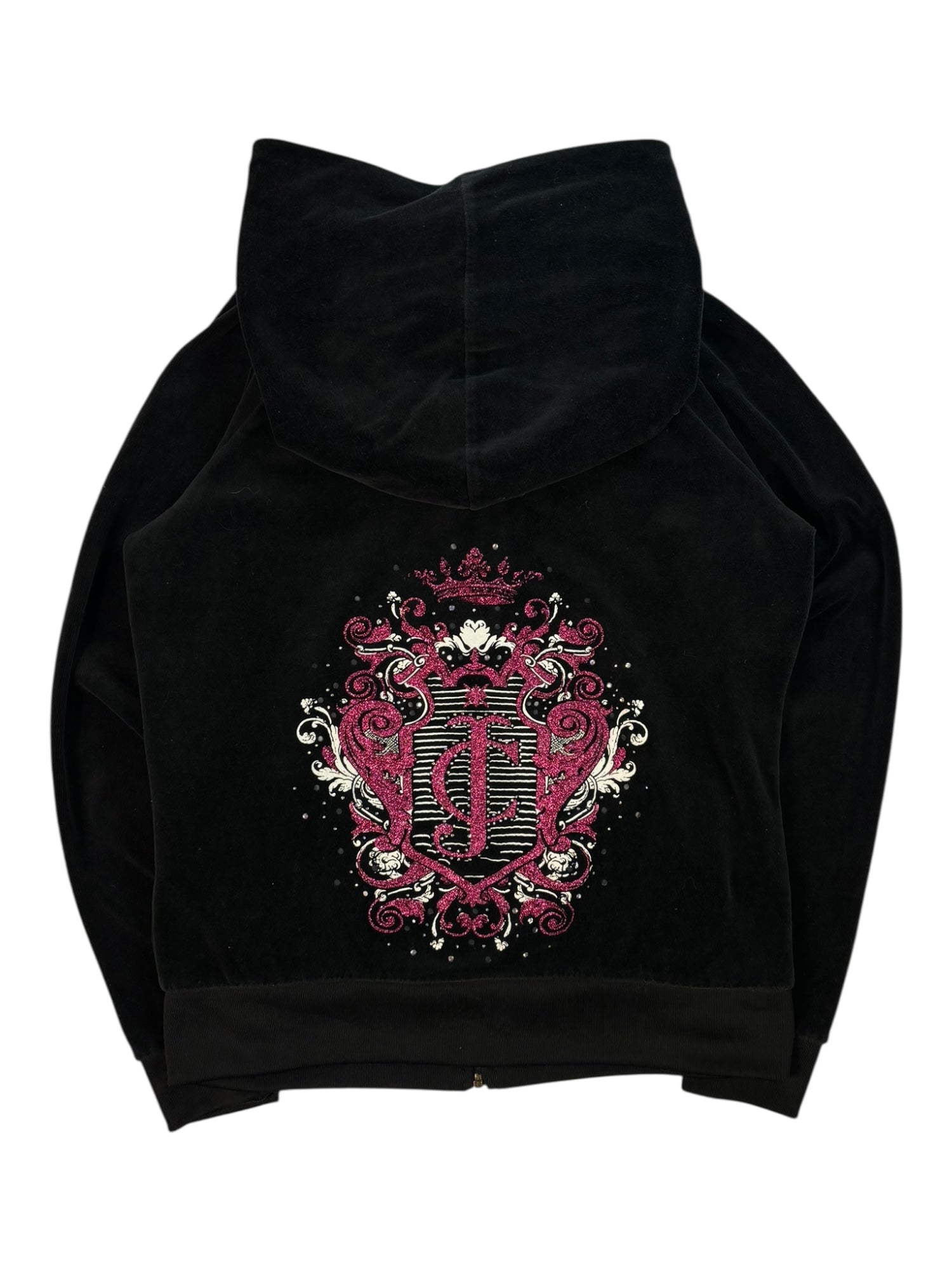 (S) Black Printed Juicy Couture Velour Zip Up Hoodie