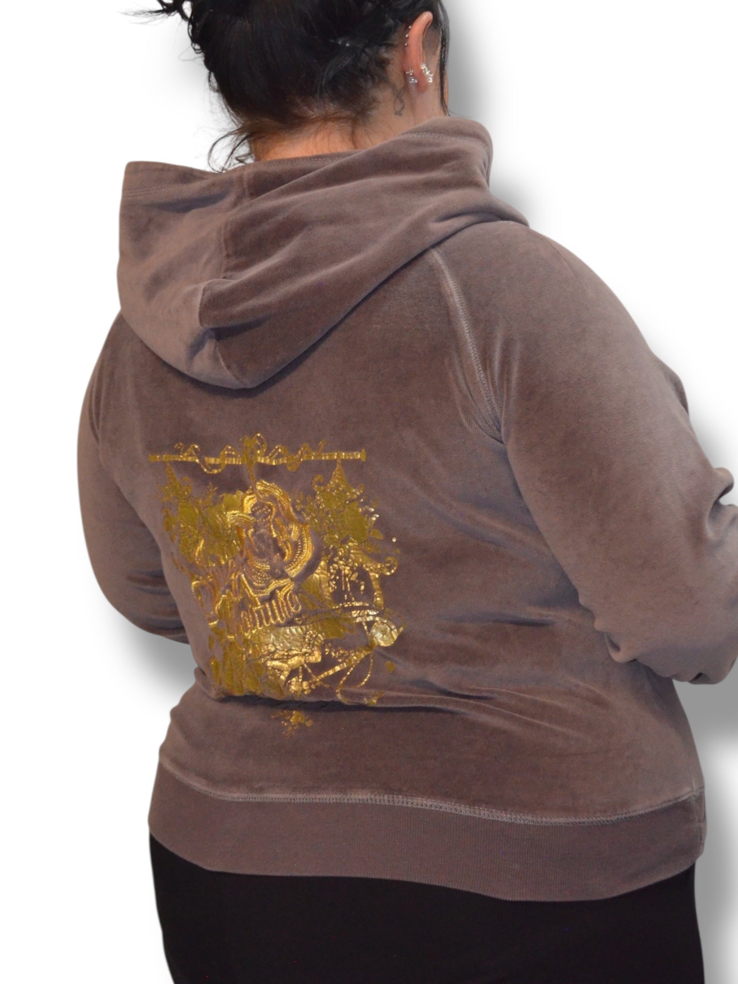 (XL) Faded Brown Juicy Couture Velour Zip-Hoodie