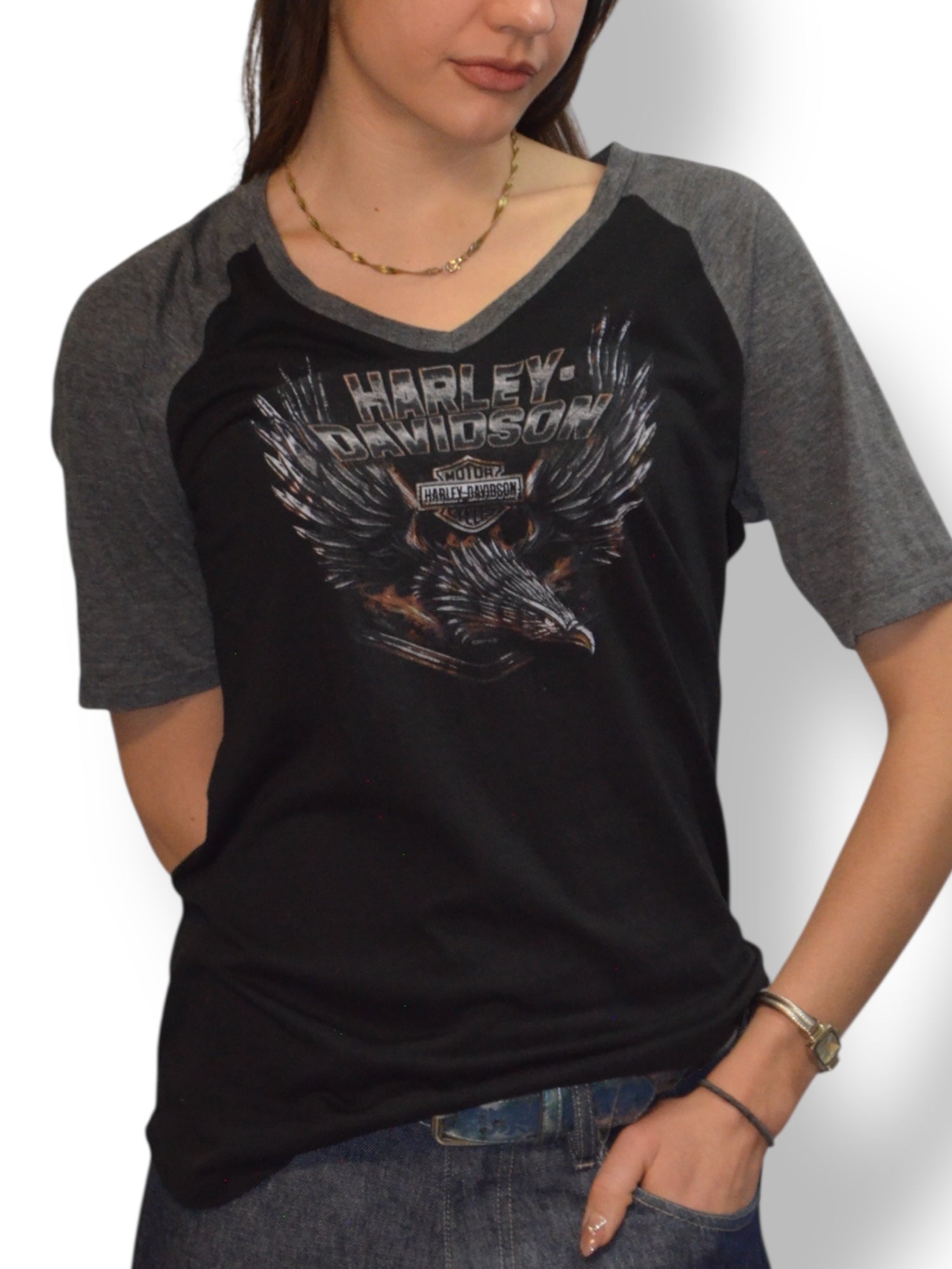 (L) Eagle Graphic Harley Davidson Baseball Tee