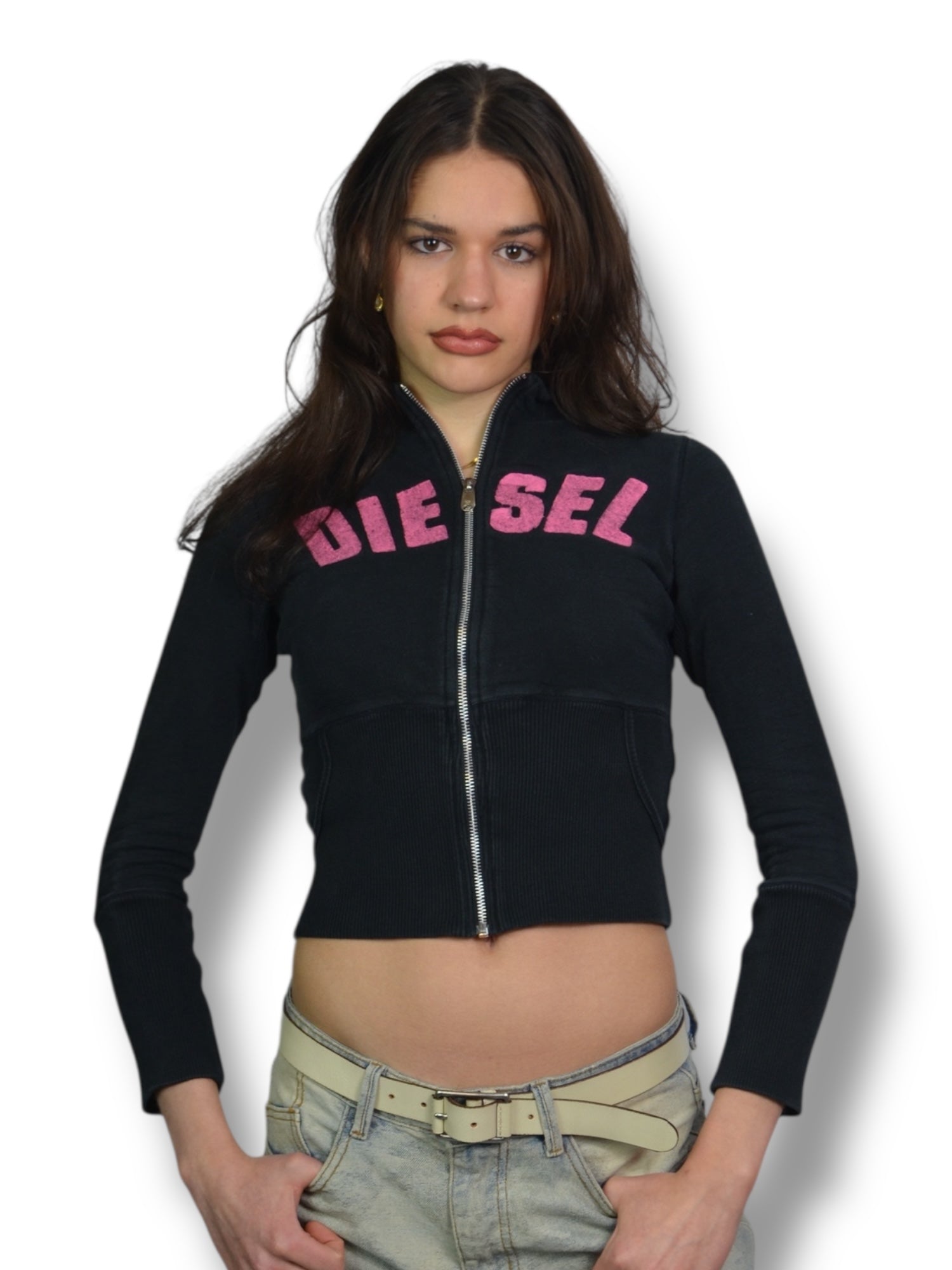 (XS) Black Diesel Zip-up Sweater