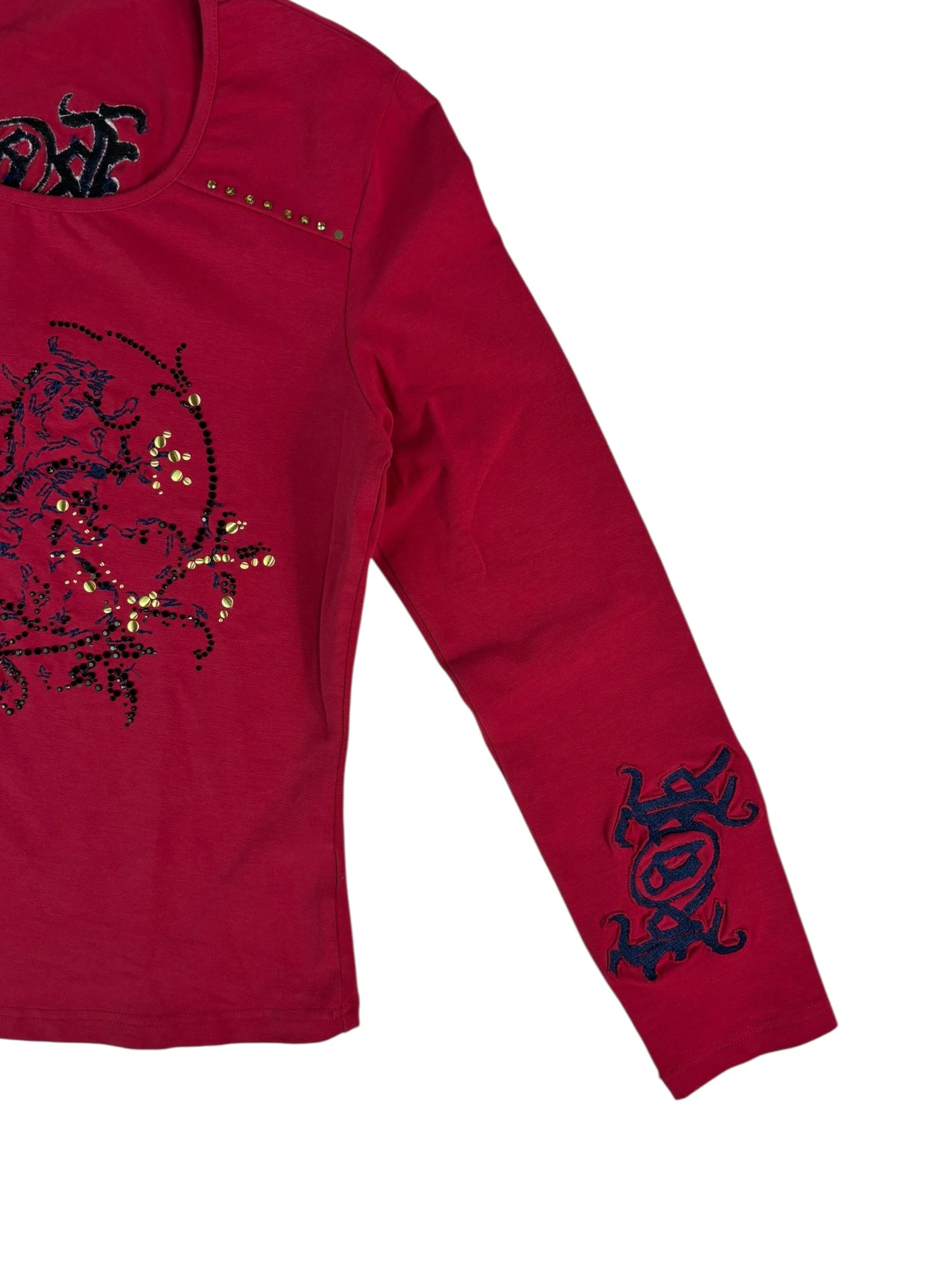 (M) Red Embellished Long Sleeve Tee