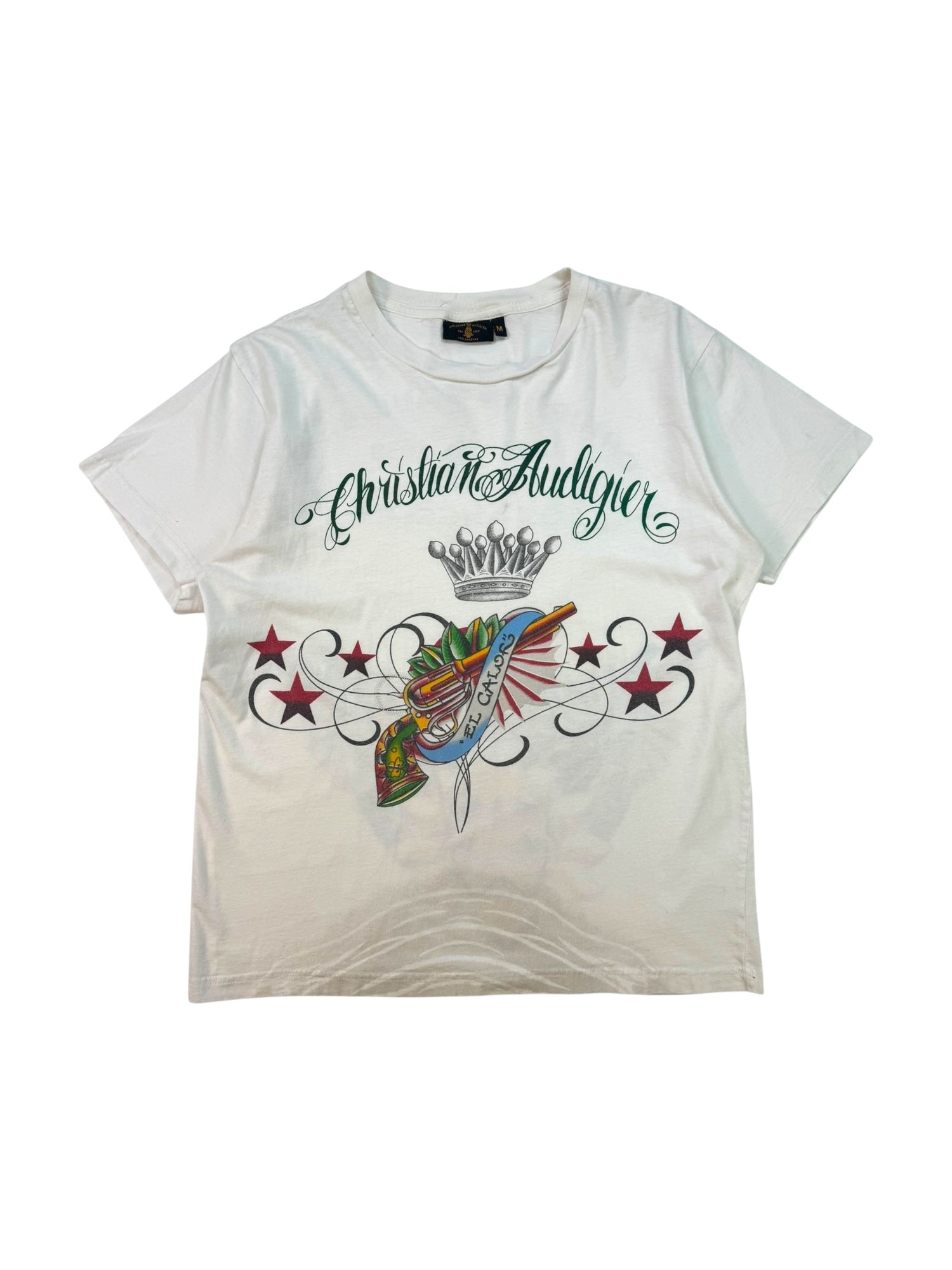 (M) White Christian Audigier Graphic Tee