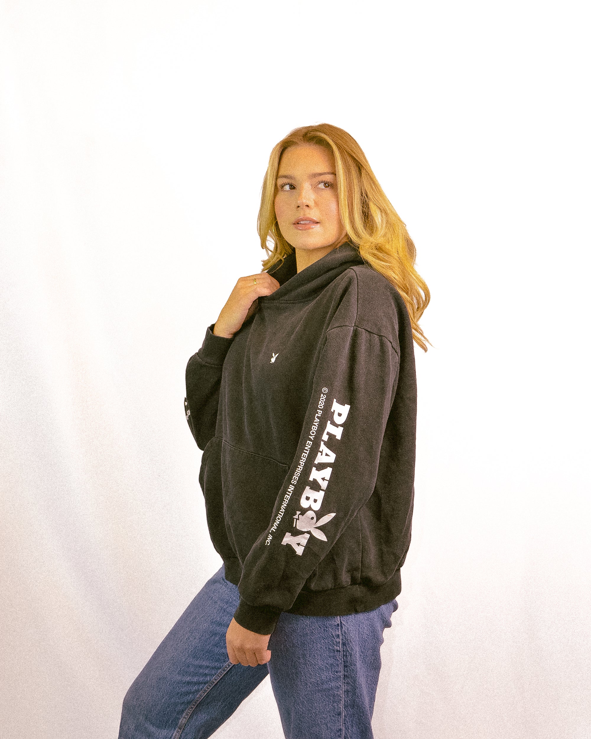 (L) Playboy Black Hoodie
