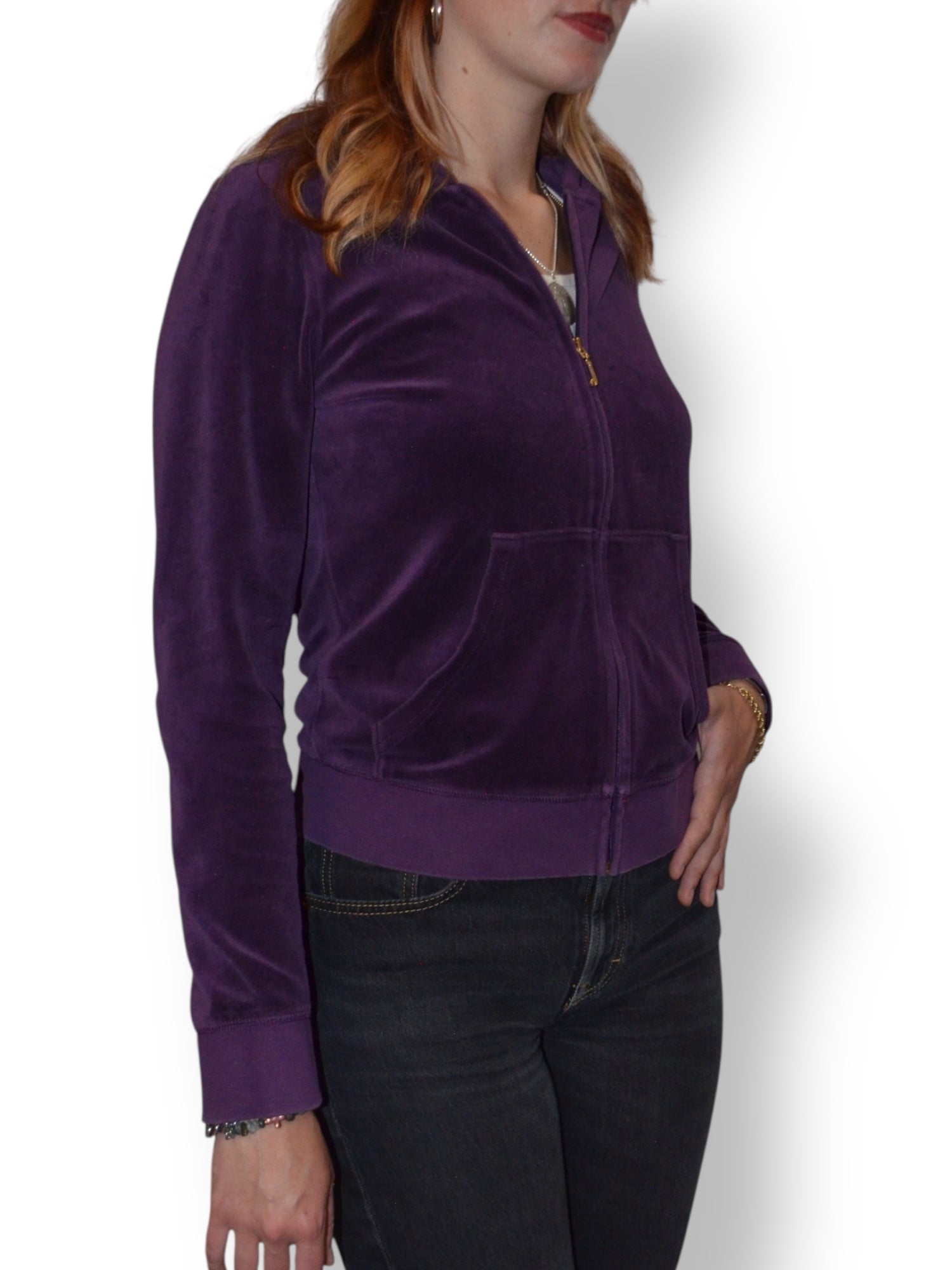 (M) Dark Purple Embellished Juicy Coture Velour Zip-up Hoodie